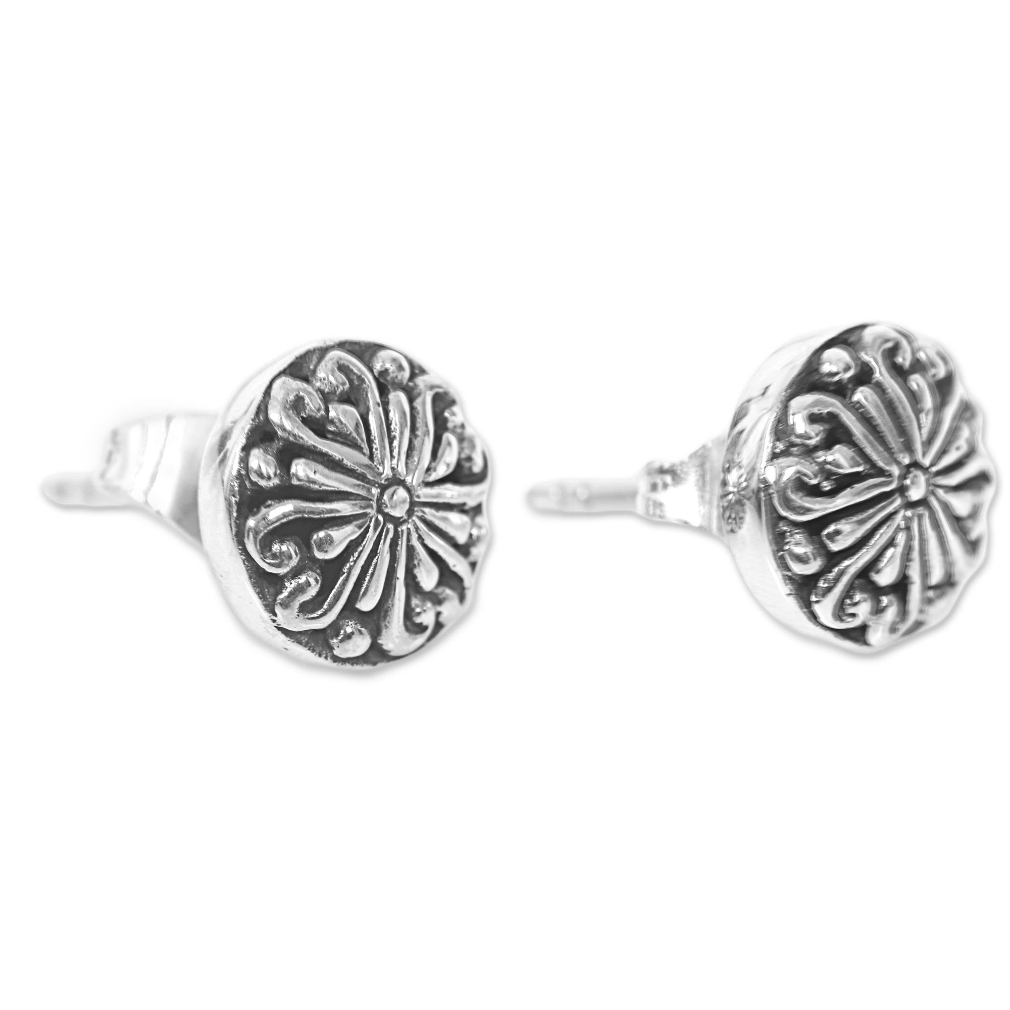 Premium Bali Whirlpool Silver Stud Earrings - Handmade Floral Design