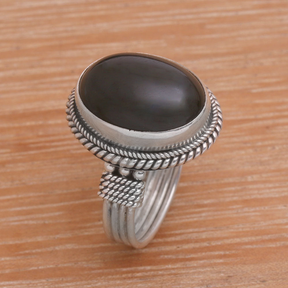 Premium Handmade Onyx & Sterling Silver Cocktail Ring – Balinese Artisan Craft