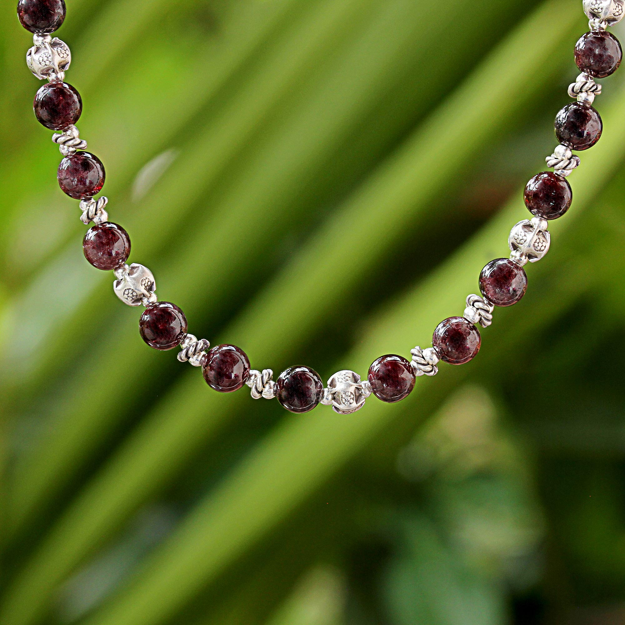 Premium Grace Garnet & 950 Silver Beaded Necklace - Handcrafted in Thailand