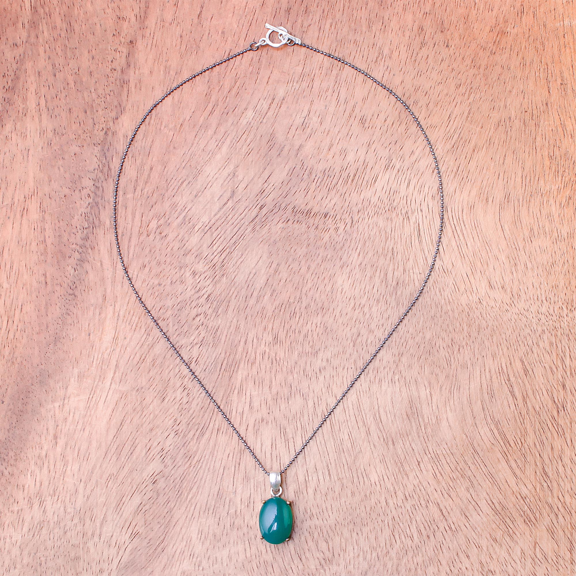 Premium Shamrock Green Onyx & Sterling Silver Pendant Necklace - Handcrafted Elegance