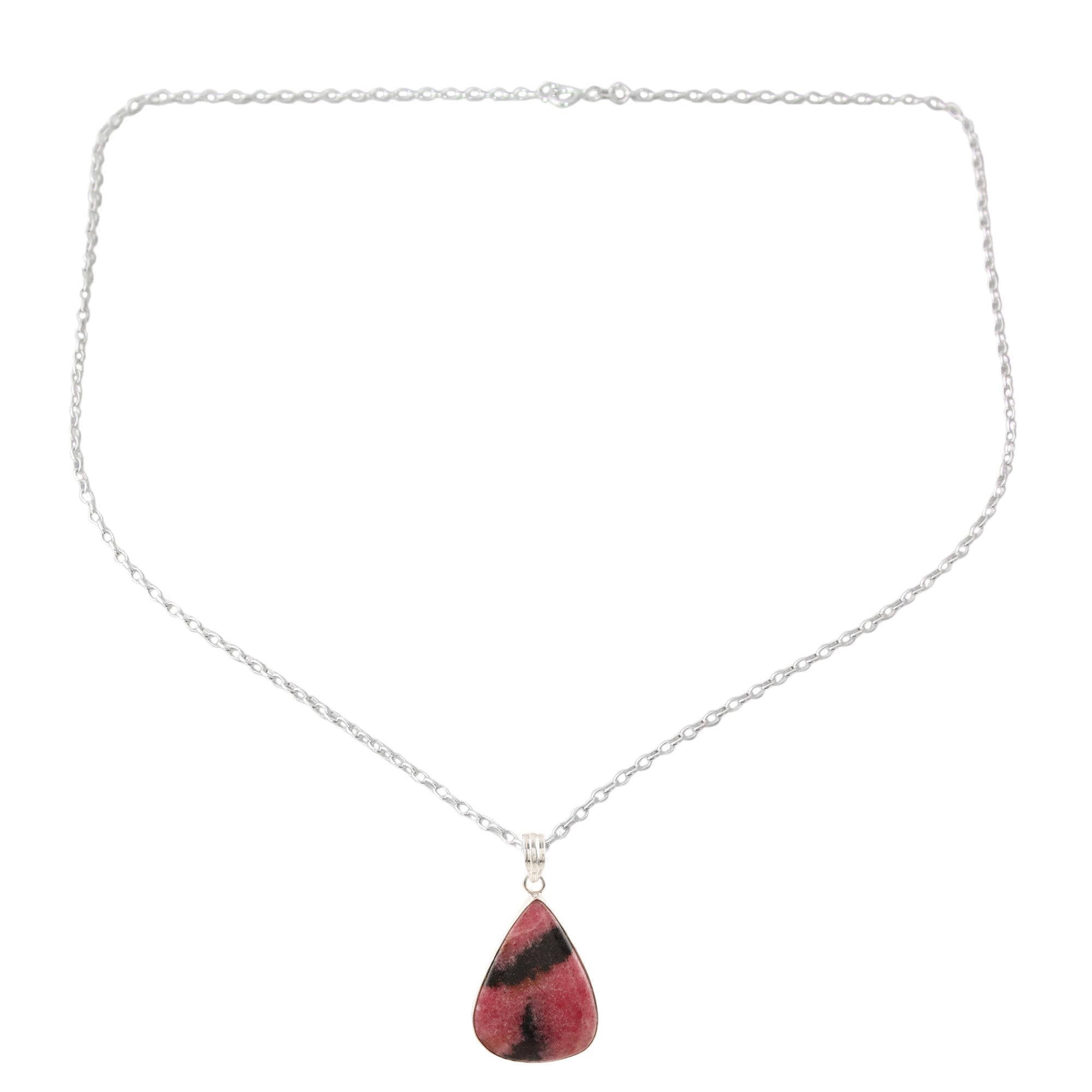 Premium Calming Earth Rhodonite Pendant Necklace - Handcrafted in India