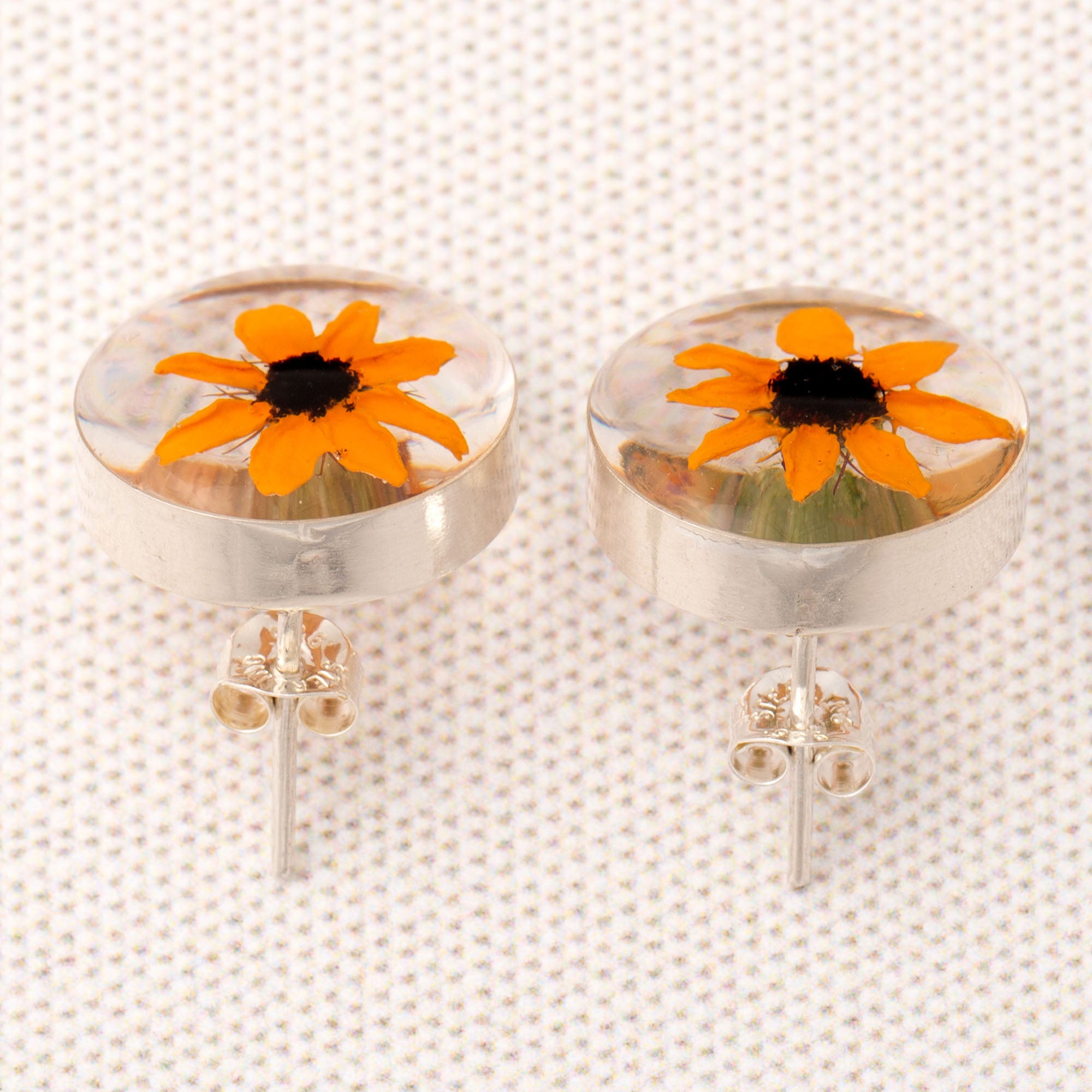 Premium Real Sunflower Sterling Silver Stud Earrings