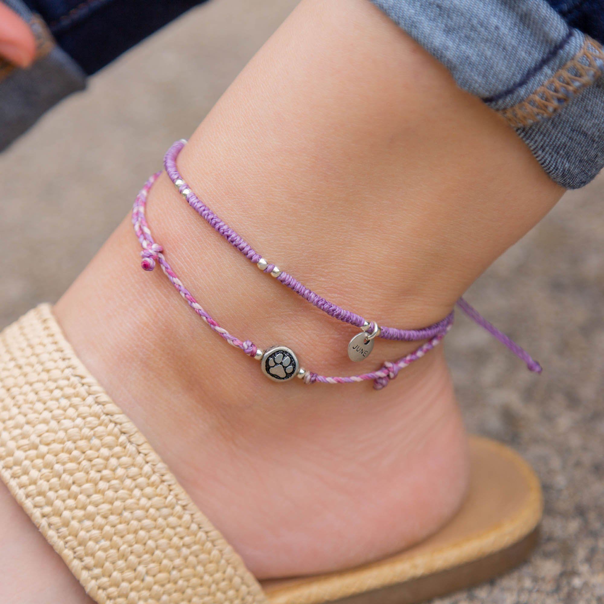 Ultimate Paw Print Birthstone Anklet Set - Premium Handmade Jewelry for Pet Lovers