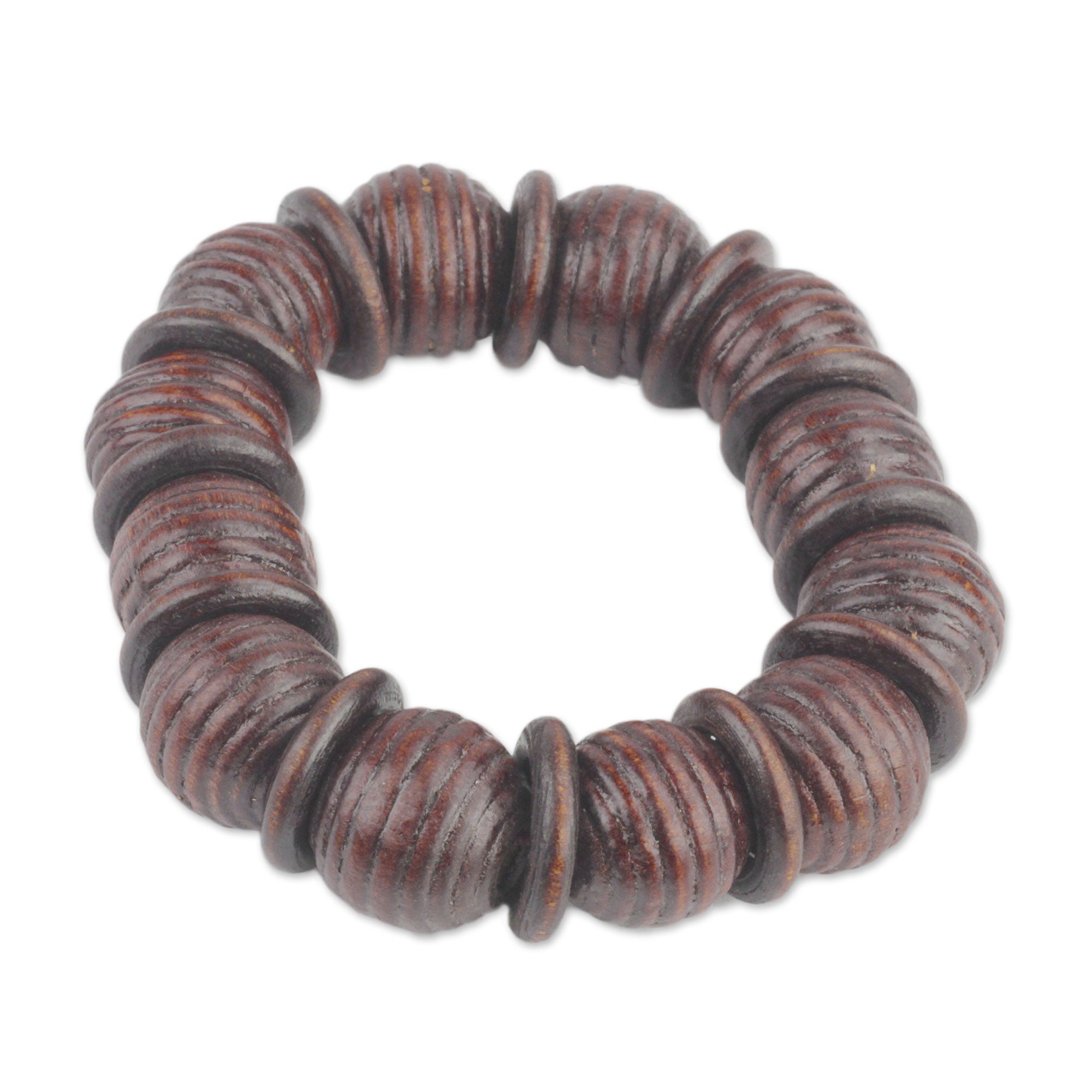 Premium Royal Sese Wood Beaded Stretch Bracelet - Dark Brown | Handcrafted in Ghana