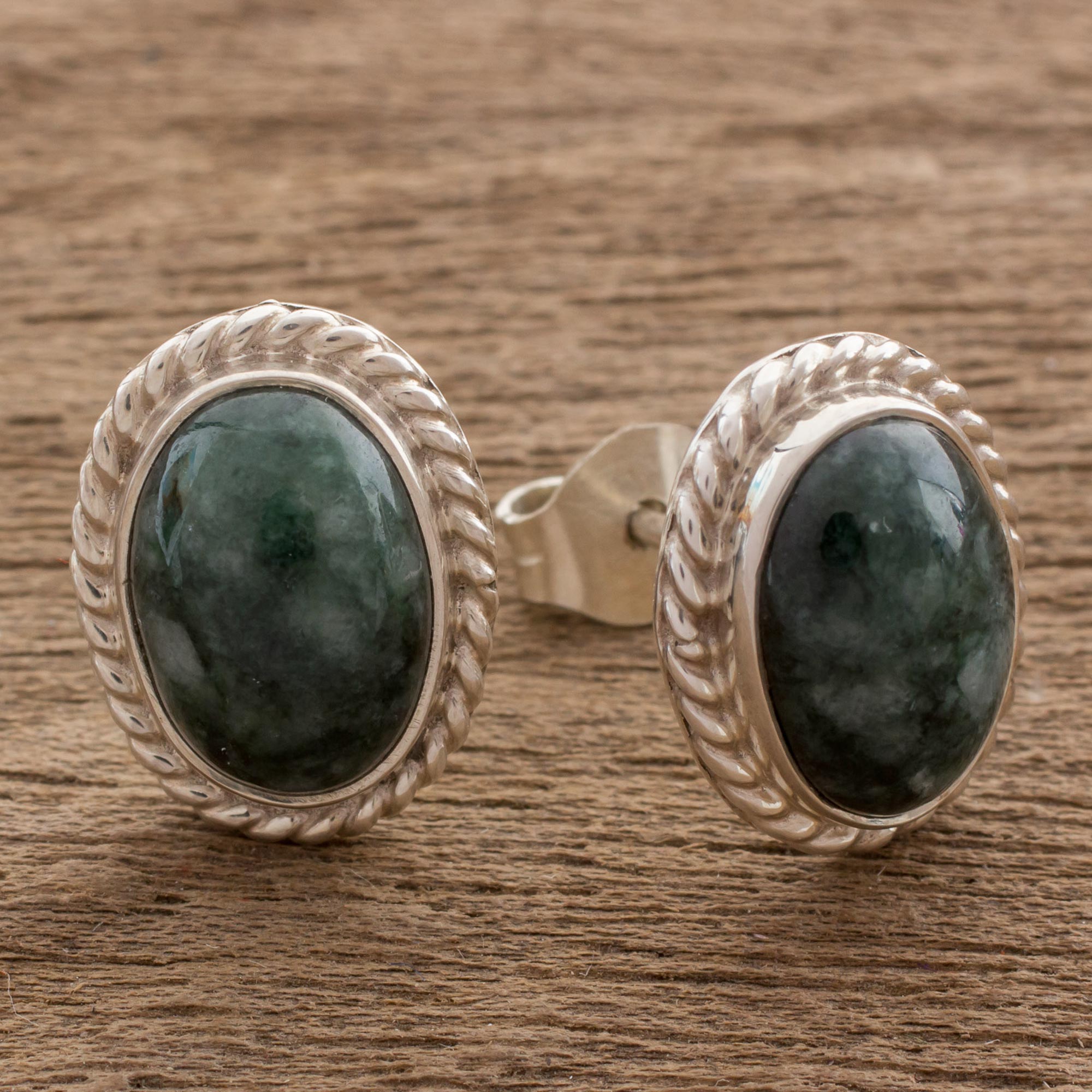 Premium Dark Mystique Jade Button Earrings - Handcrafted Elegance