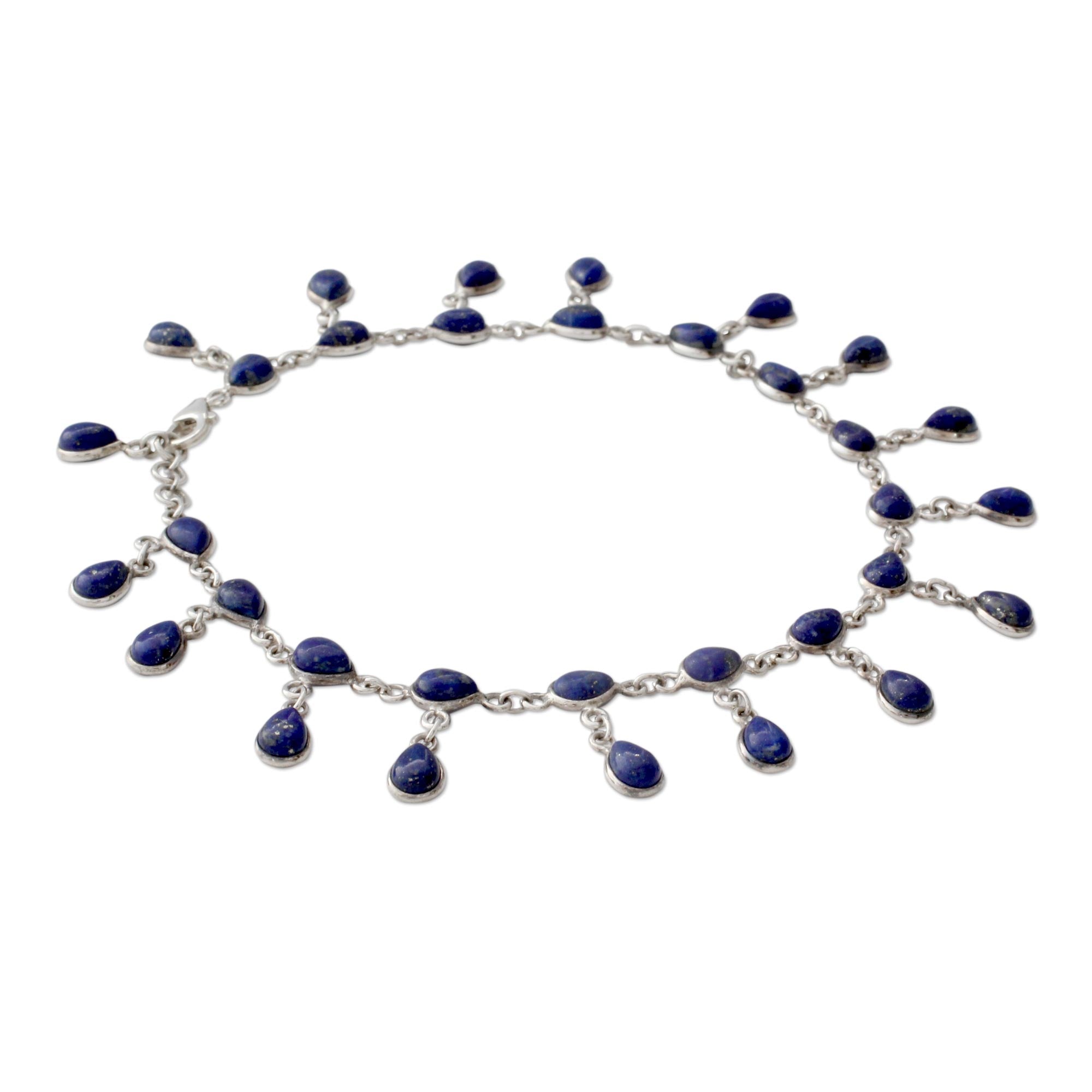 Premium Royal Dewdrops Lapis Lazuli & Silver Anklet - Ultimate Elegance