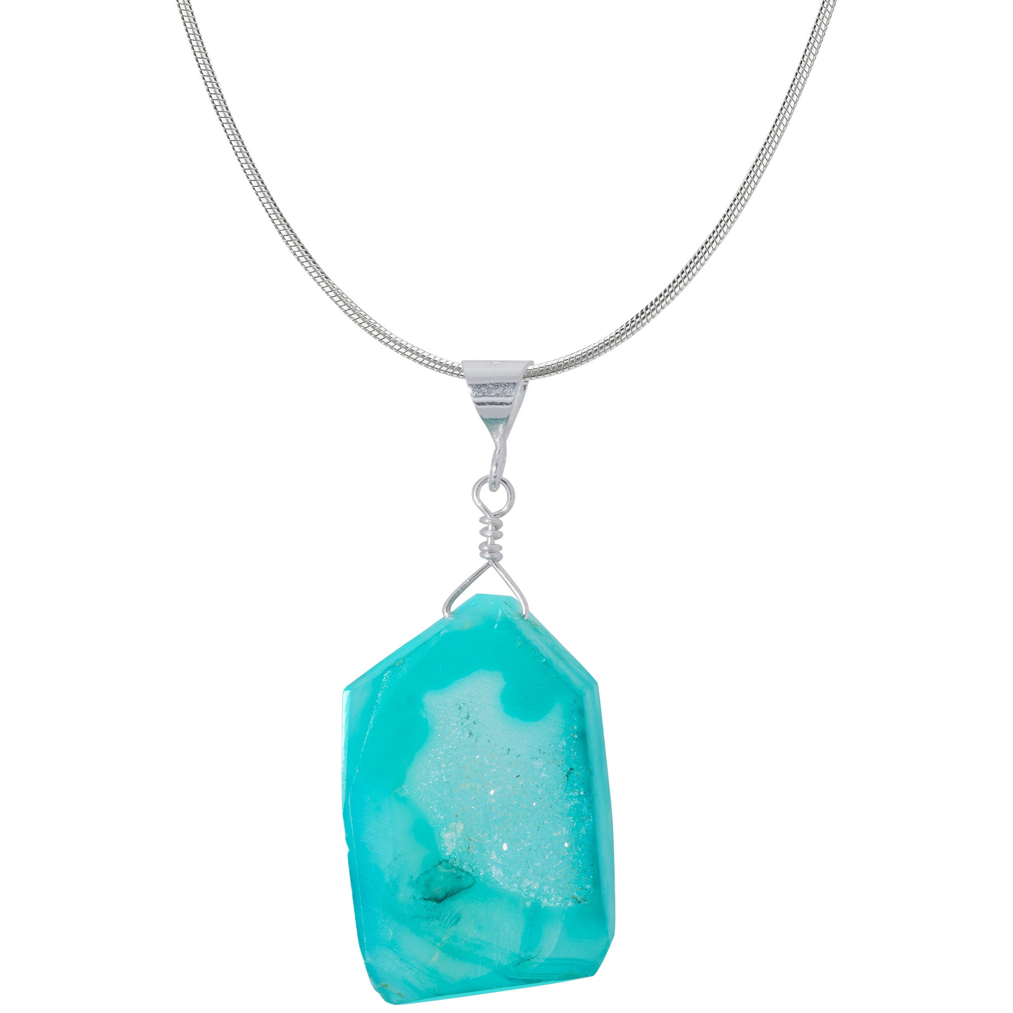 Premium Cool Hues Druzy Quartz Necklace | Sterling Silver Statement Piece