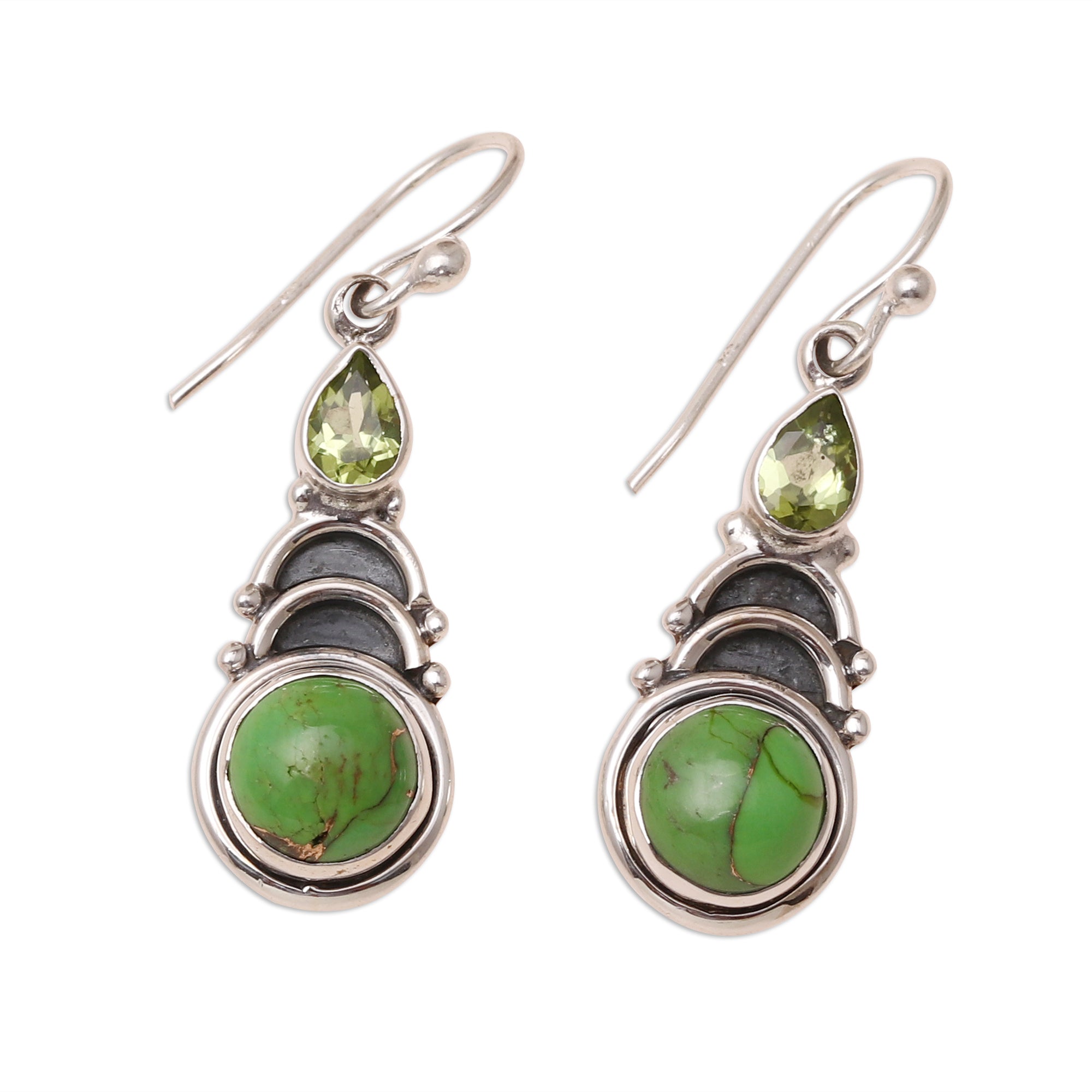 Premium Verdant Arches Peridot & Green Turquoise Dangle Earrings