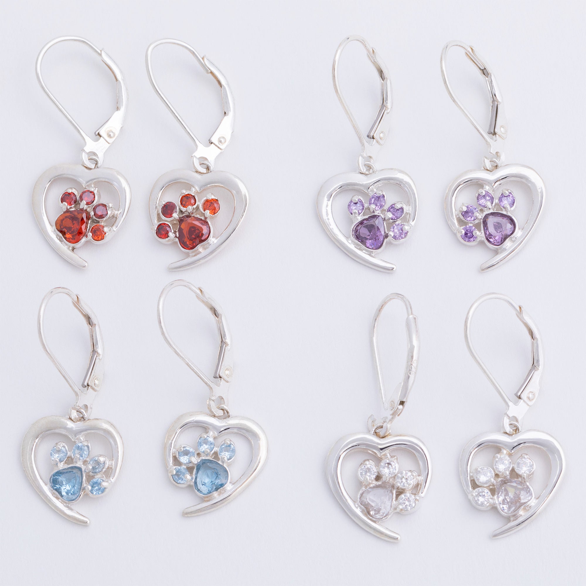 Premium Sterling Silver Birthstone Paw Print Earrings - Always in My Heart