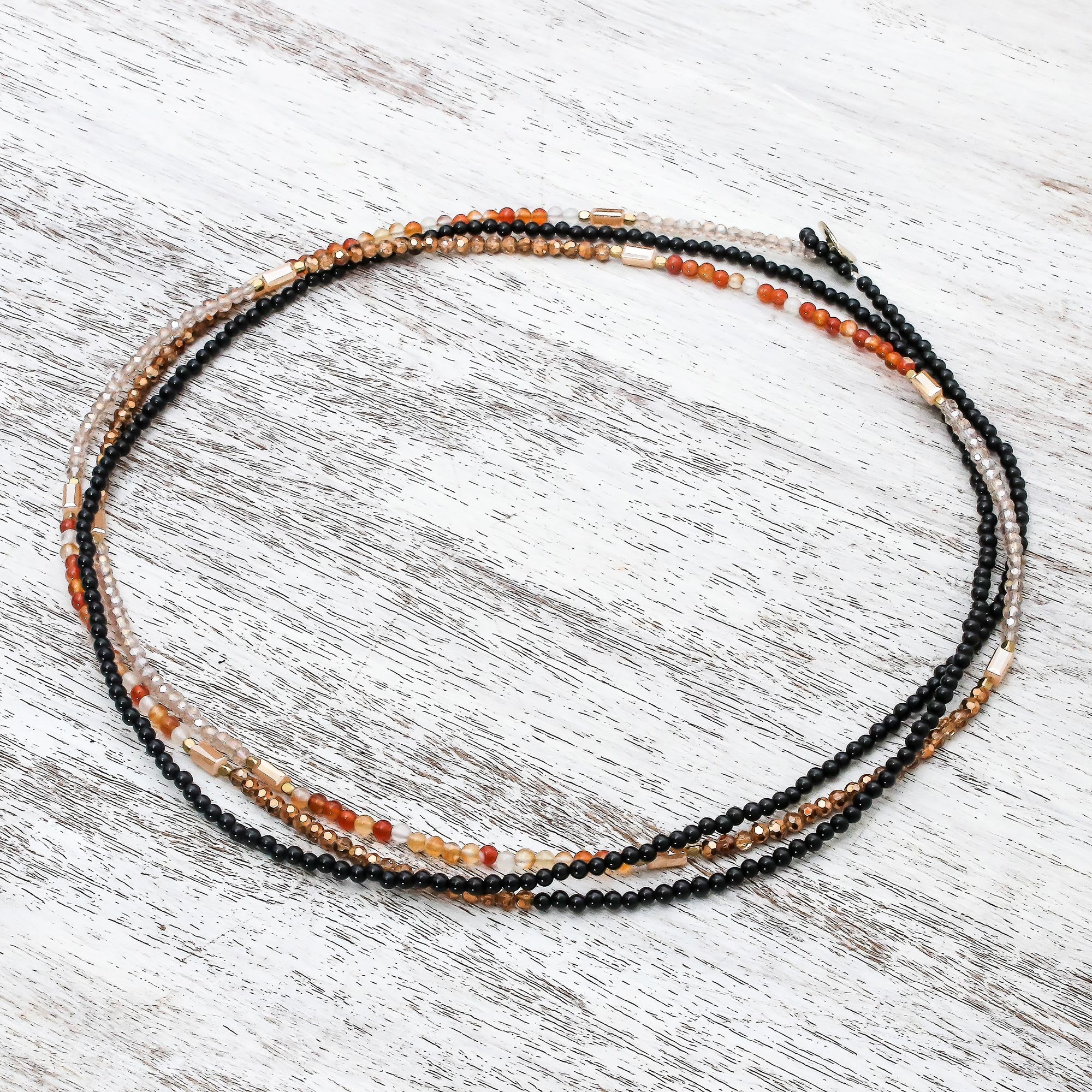 Premium Midnight Love Long Beaded Necklace - Red-Orange Agate & Brass Bohemian Style