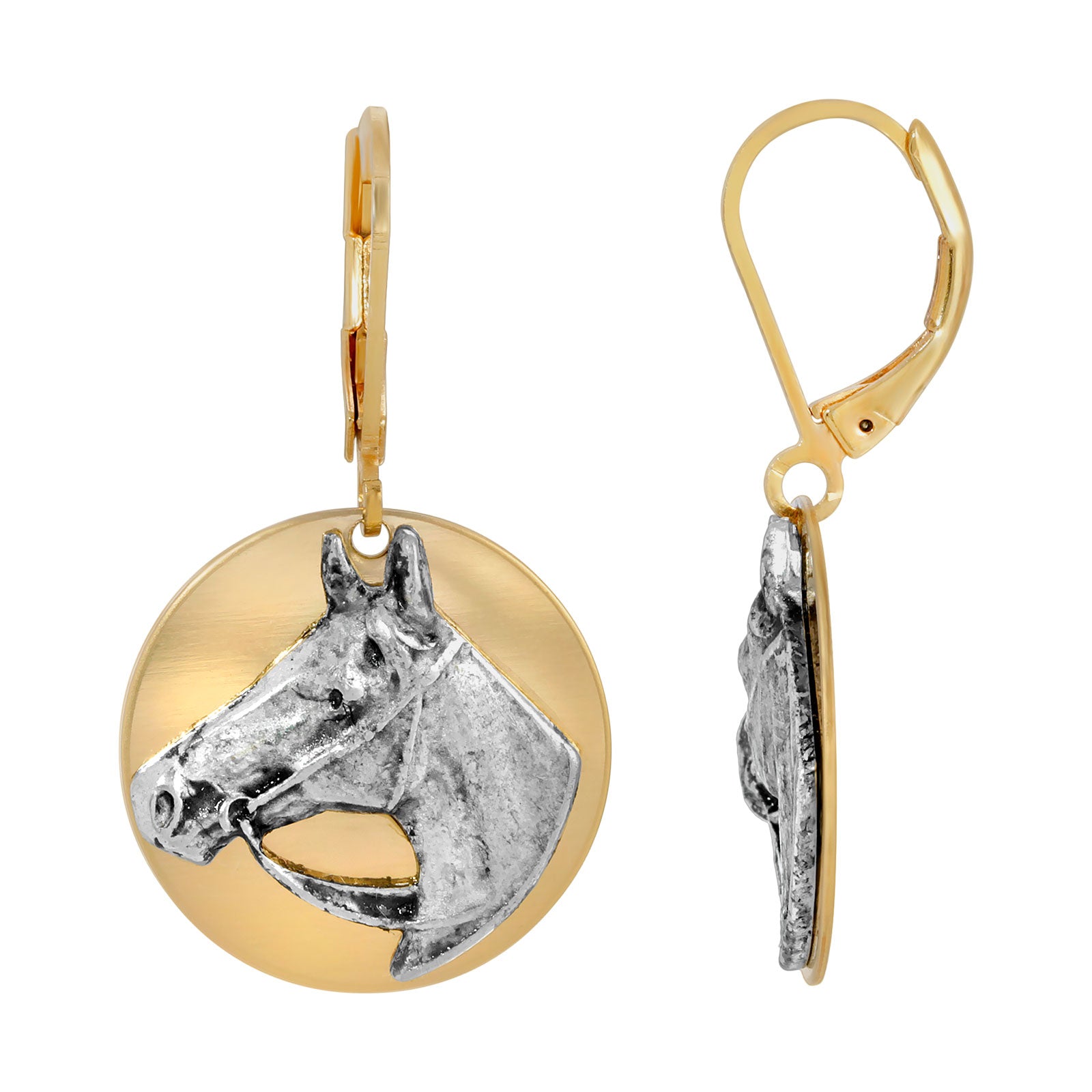 Premium 1928 Gold Tone Silver Horse Head Earrings - Classic Elegance