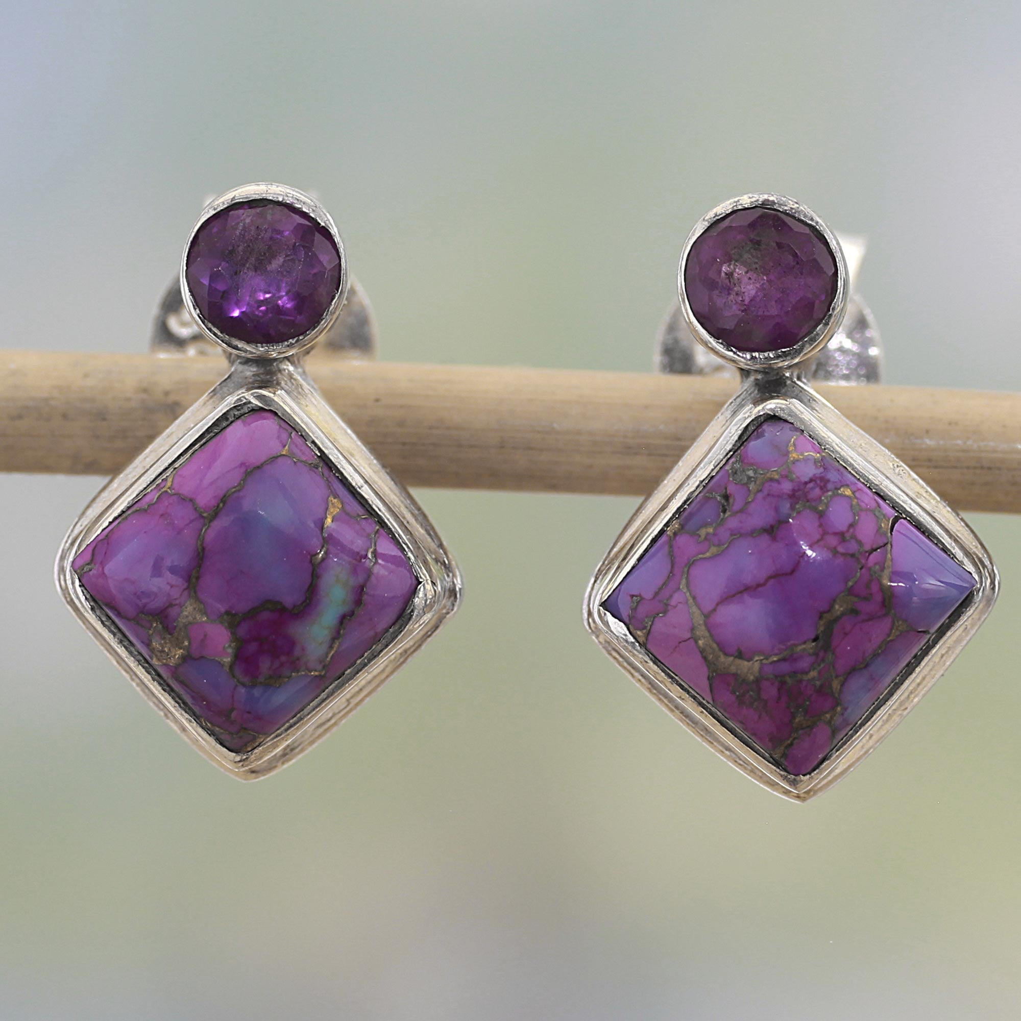 Premium Amethyst & Turquoise Drop Earrings – Handcrafted Elegance