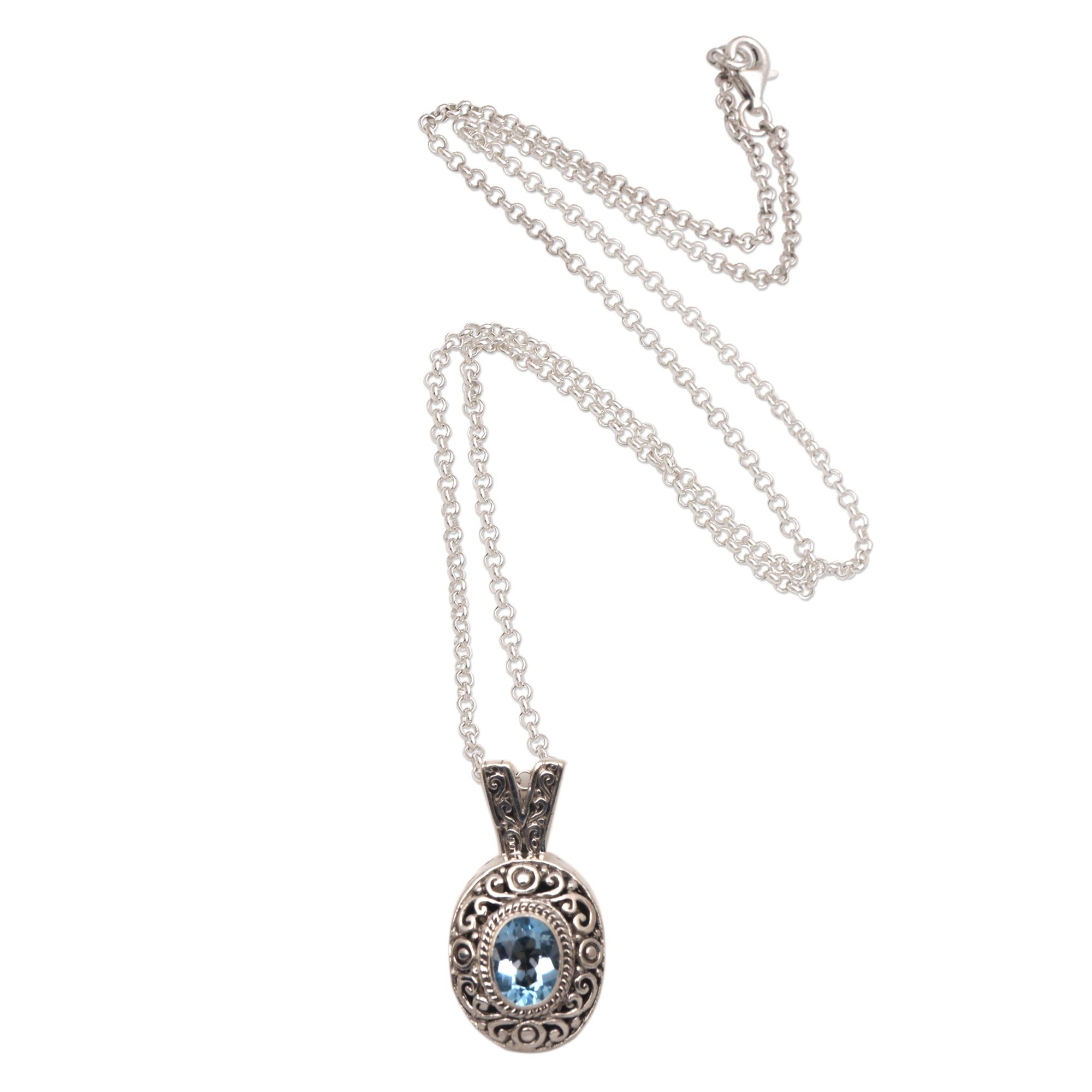 Premium Angel Eye Blue Topaz Pendant Necklace - Handcrafted in Bali