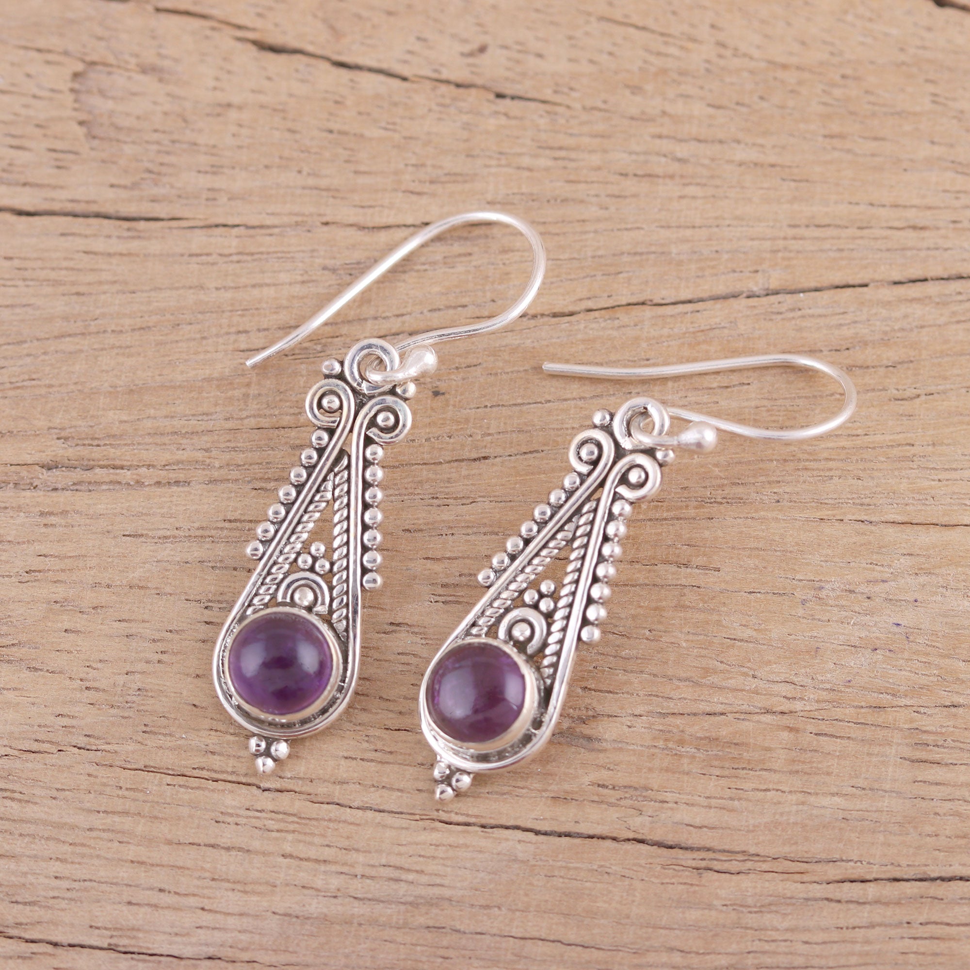 Premium Amethyst Dangle Earrings – Handcrafted Sterling Silver Jewelry