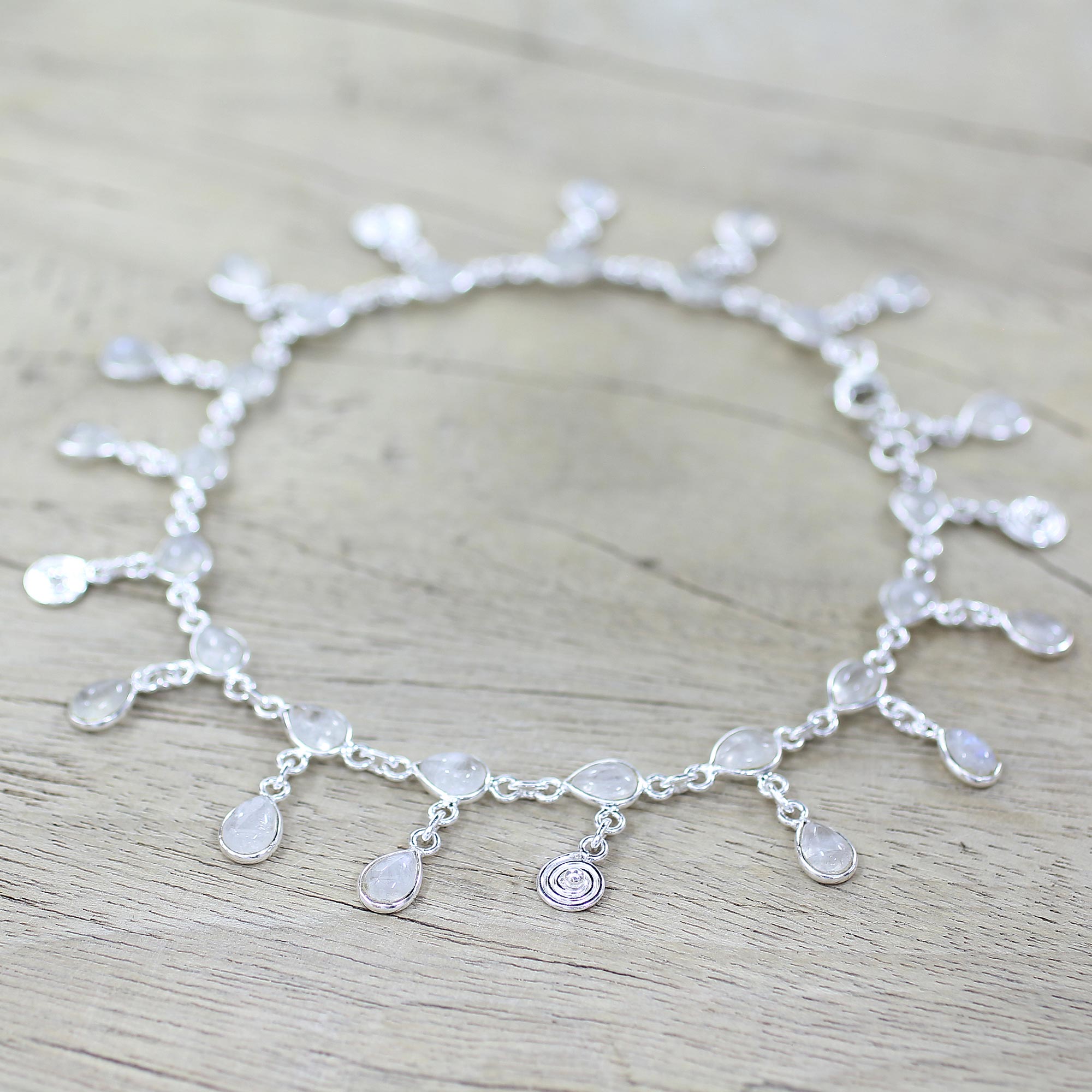 Premium Starry Allure Rainbow Moonstone Anklet - Handcrafted Elegance