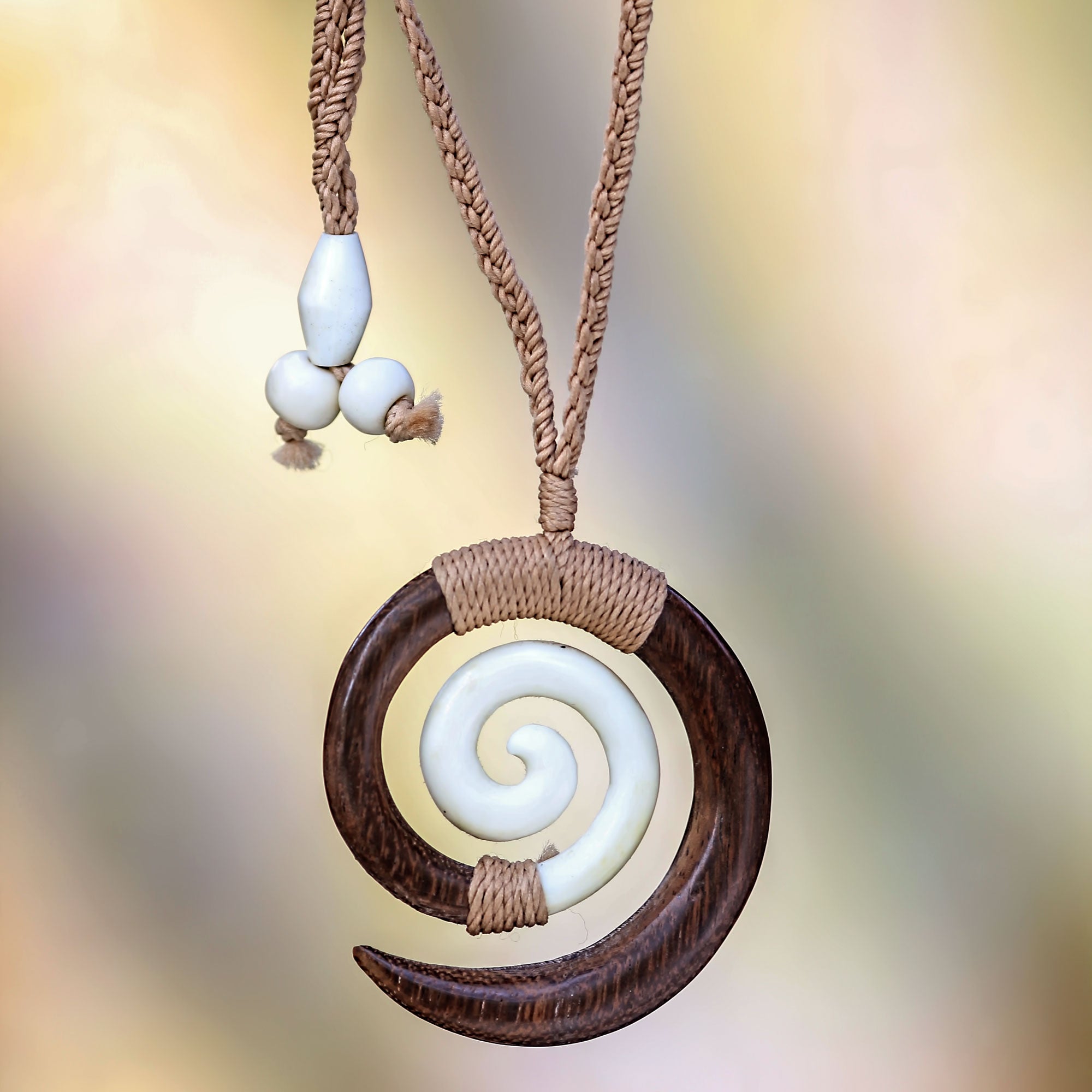 Premium Hypnotic Spiral Necklace - Handcrafted Sono Wood & Bone