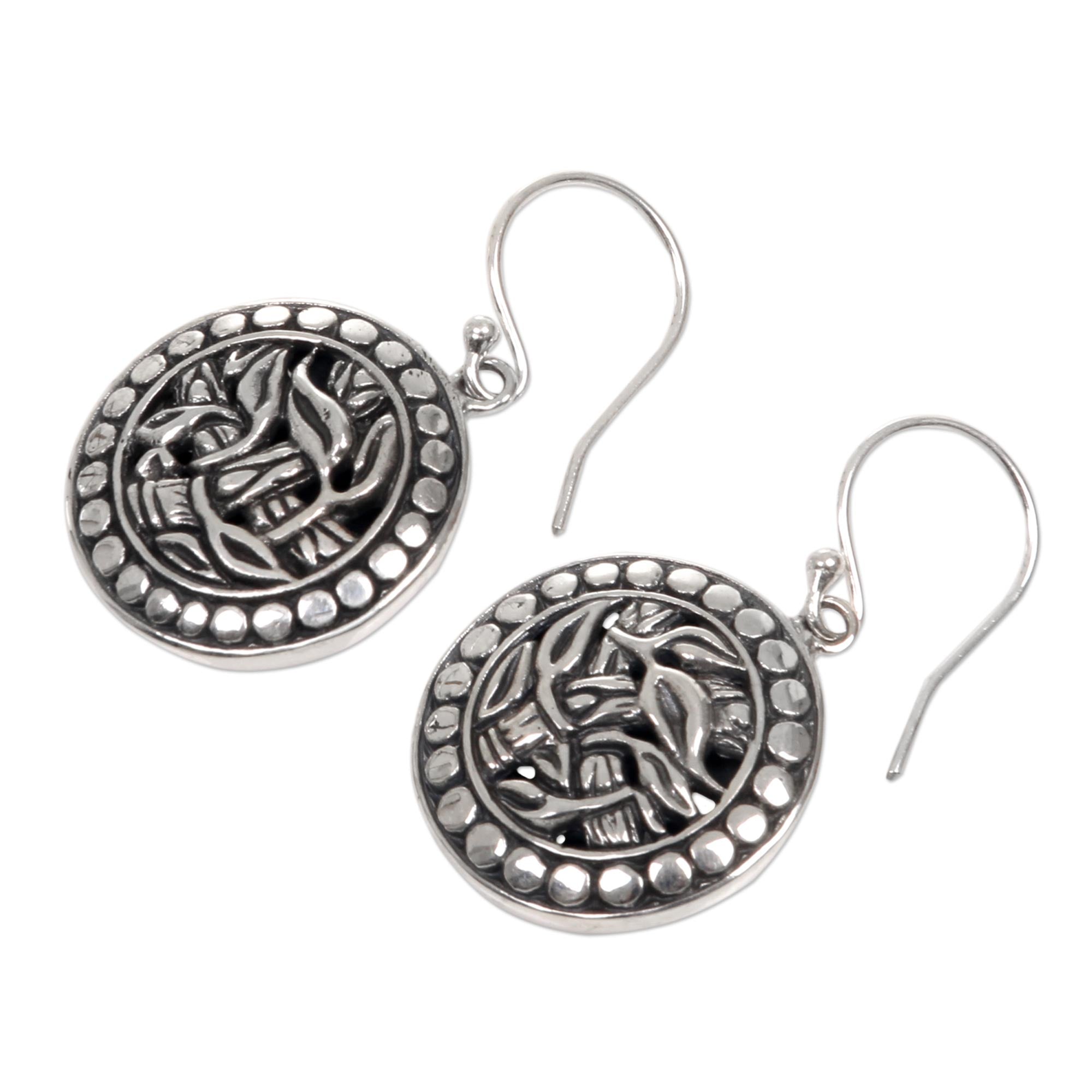 Premium Bamboo Labyrinth Silver Dangle Earrings - Handmade in Bali