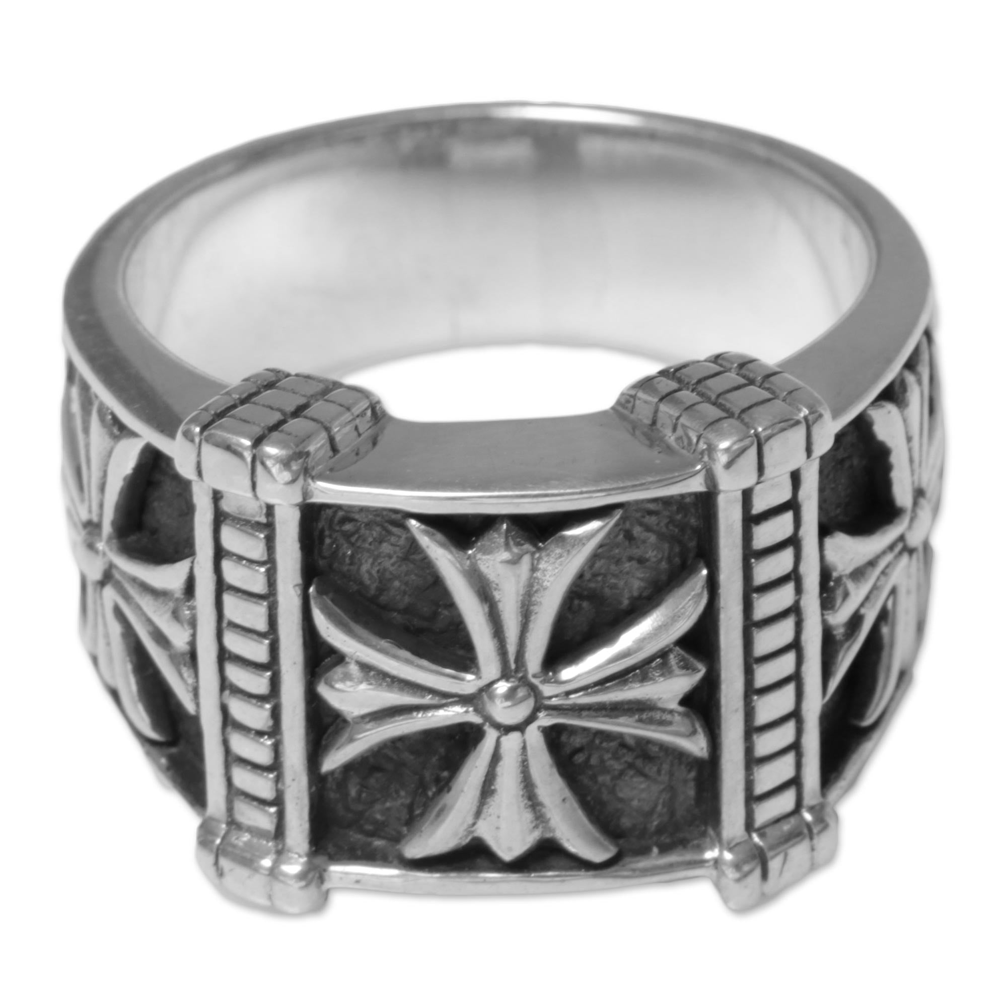 Premium Stallion Cross Men's Sterling Silver Ring - Handcrafted & Unique Design