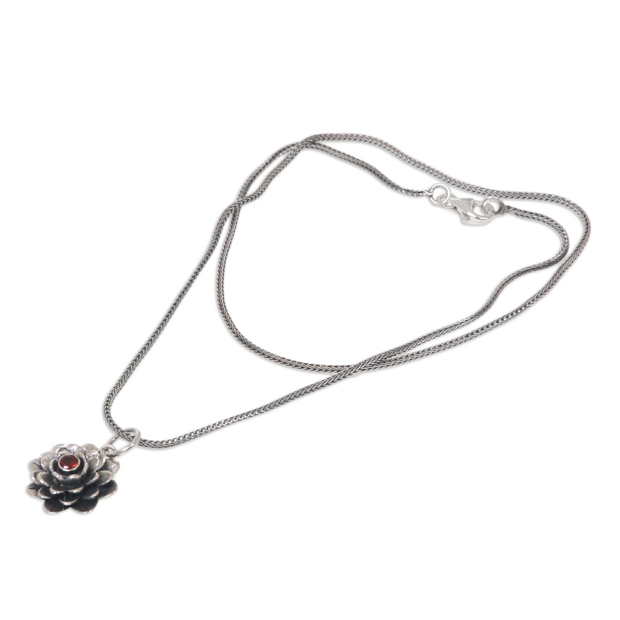 Premium Sacred Red Lotus Sterling Silver Necklace - Handcrafted Elegance