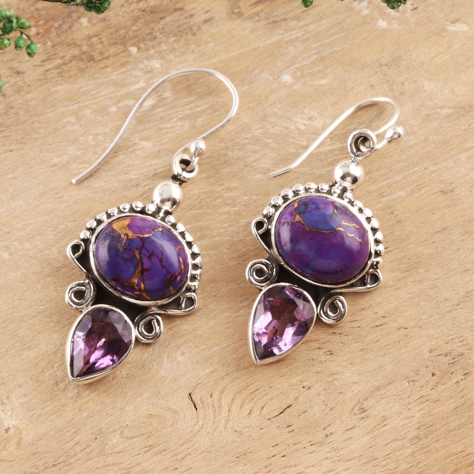 Premium Allure Sterling Silver & Amethyst Earrings - Handcrafted in India