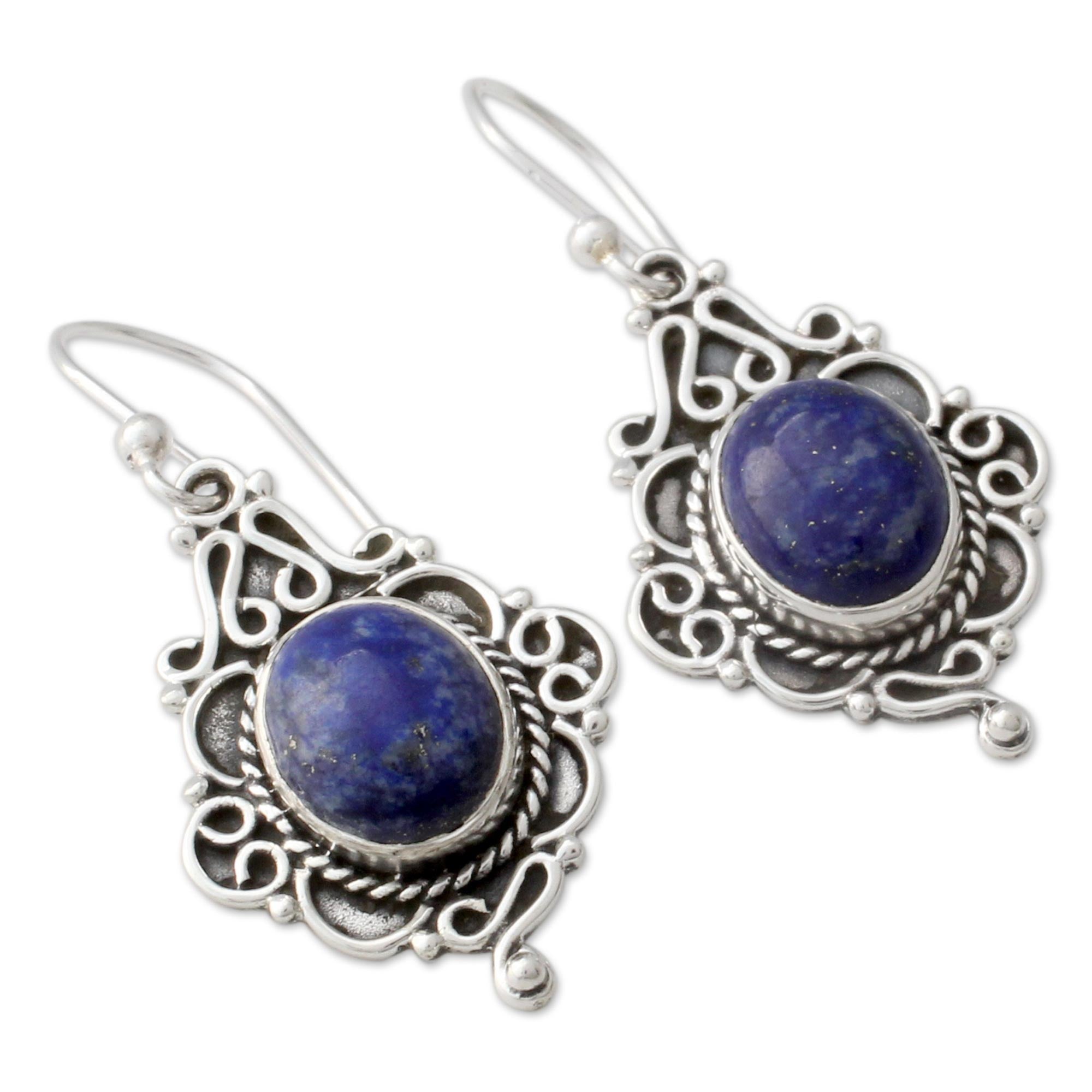 Premium Sky Symphony Lapis Lazuli Oval Dangle Earrings - Elegant Sterling Silver Design