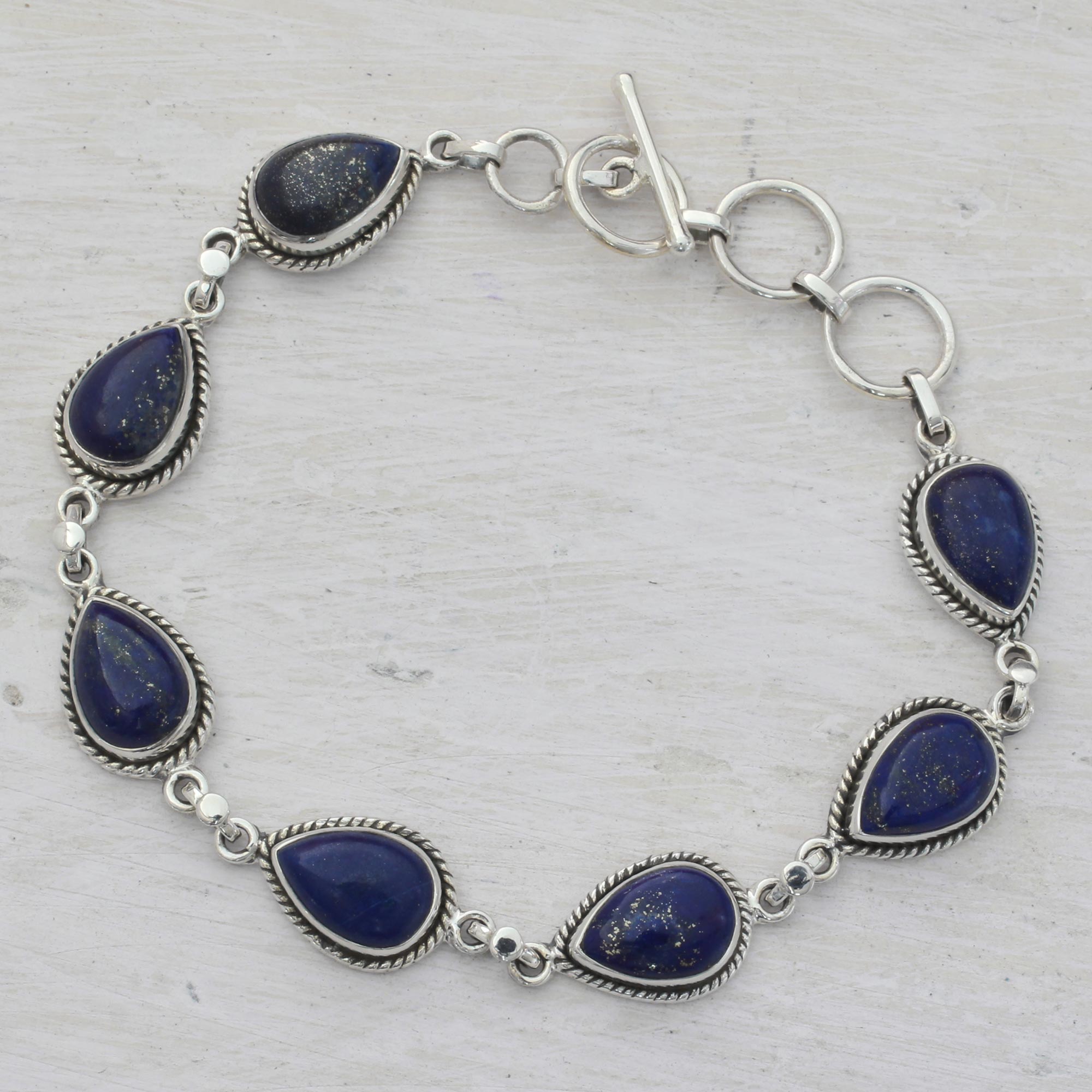 Premium Lapis Lazuli & Silver Link Bracelet - Caressing Rain in Blue
