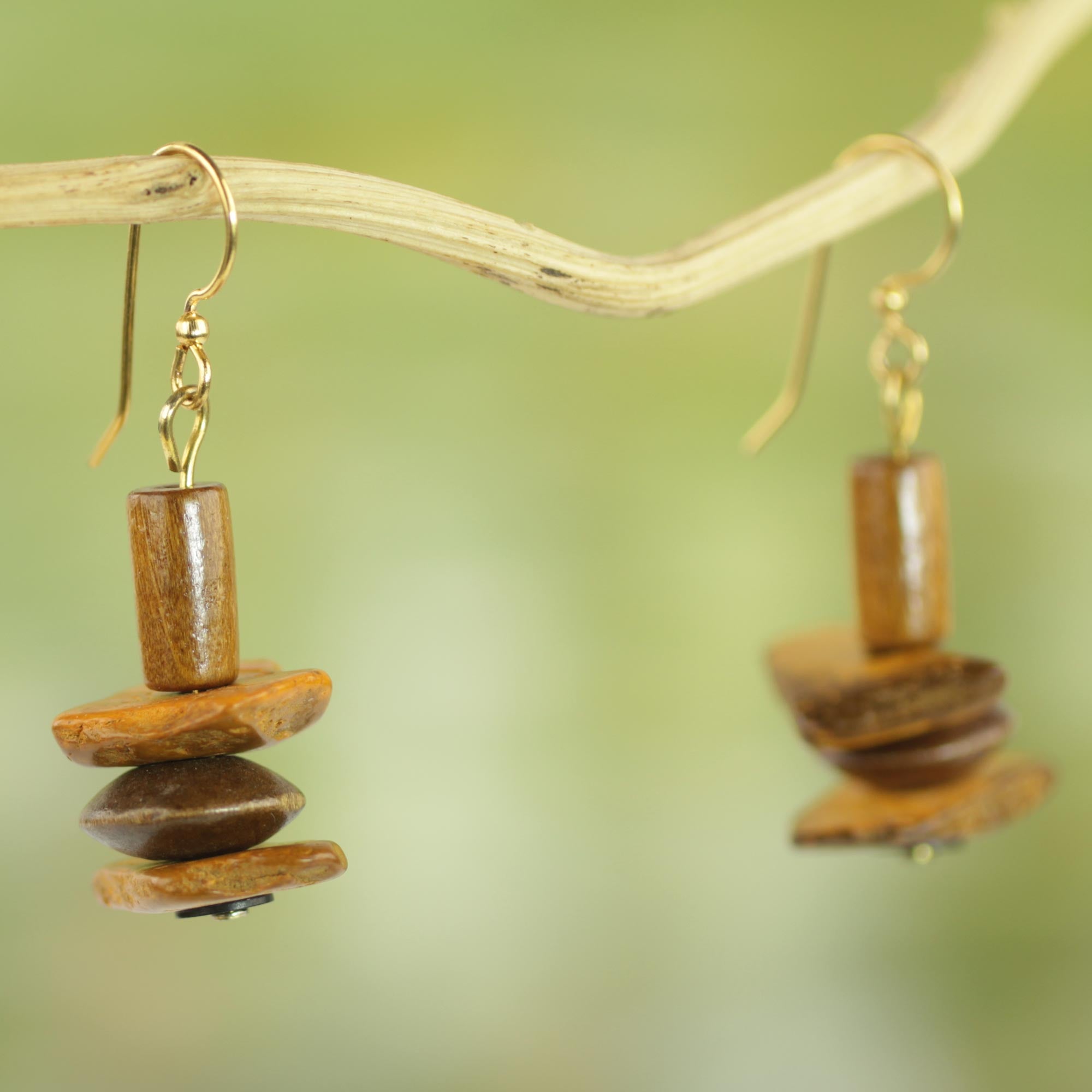 Premium Sika Ghanaian Handcrafted Wood & Coconut Shell Dangle Earrings