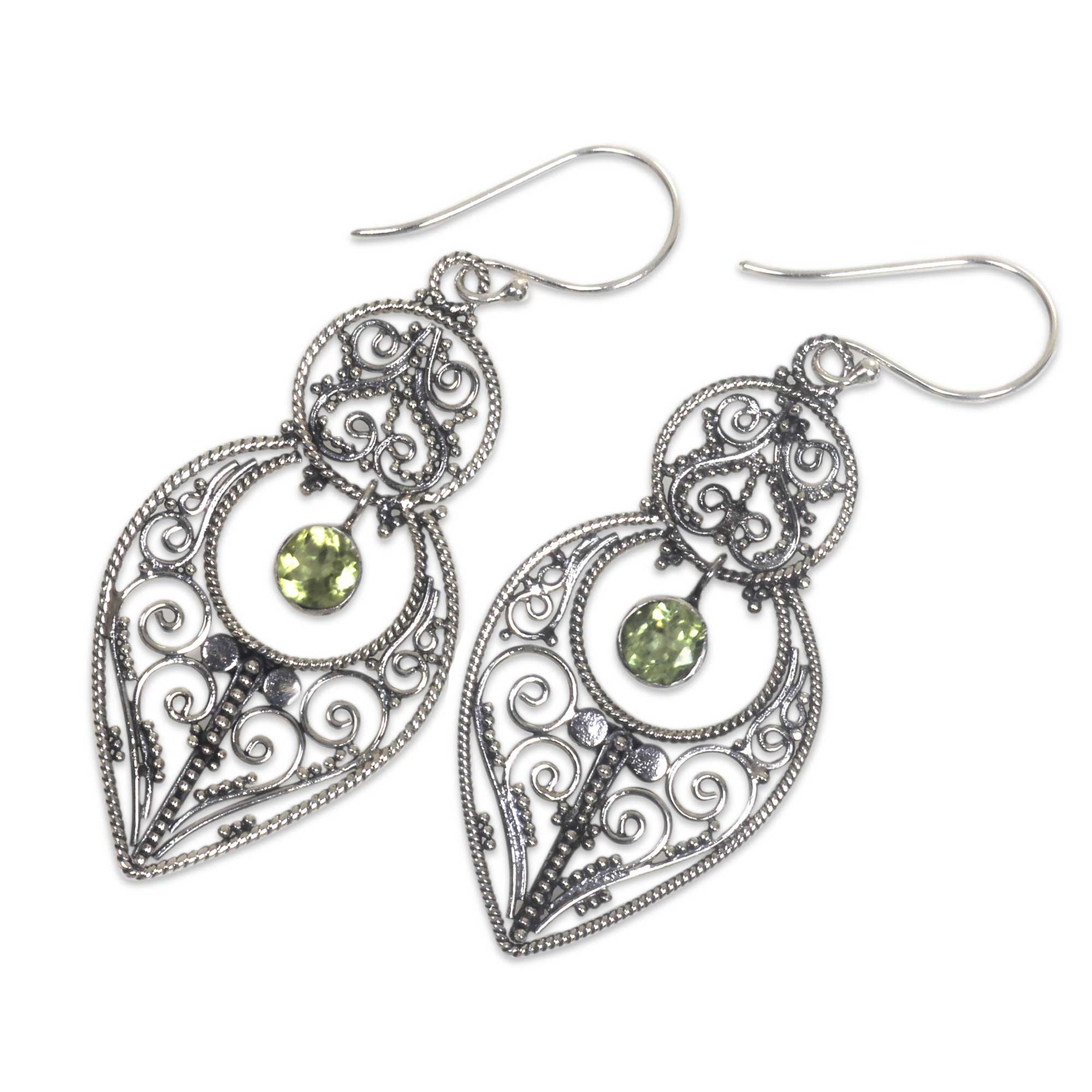 Premium Majapahit Era Peridot Sterling Silver Hook Earrings