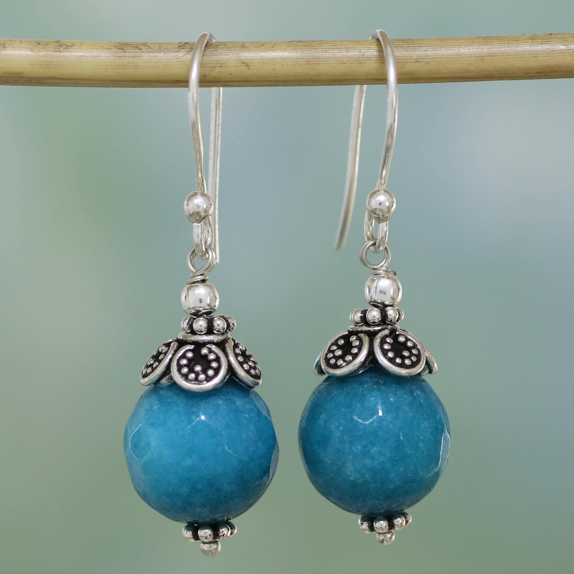 Premium Turquoise Blue Aventurine Sterling Silver Dangle Earrings