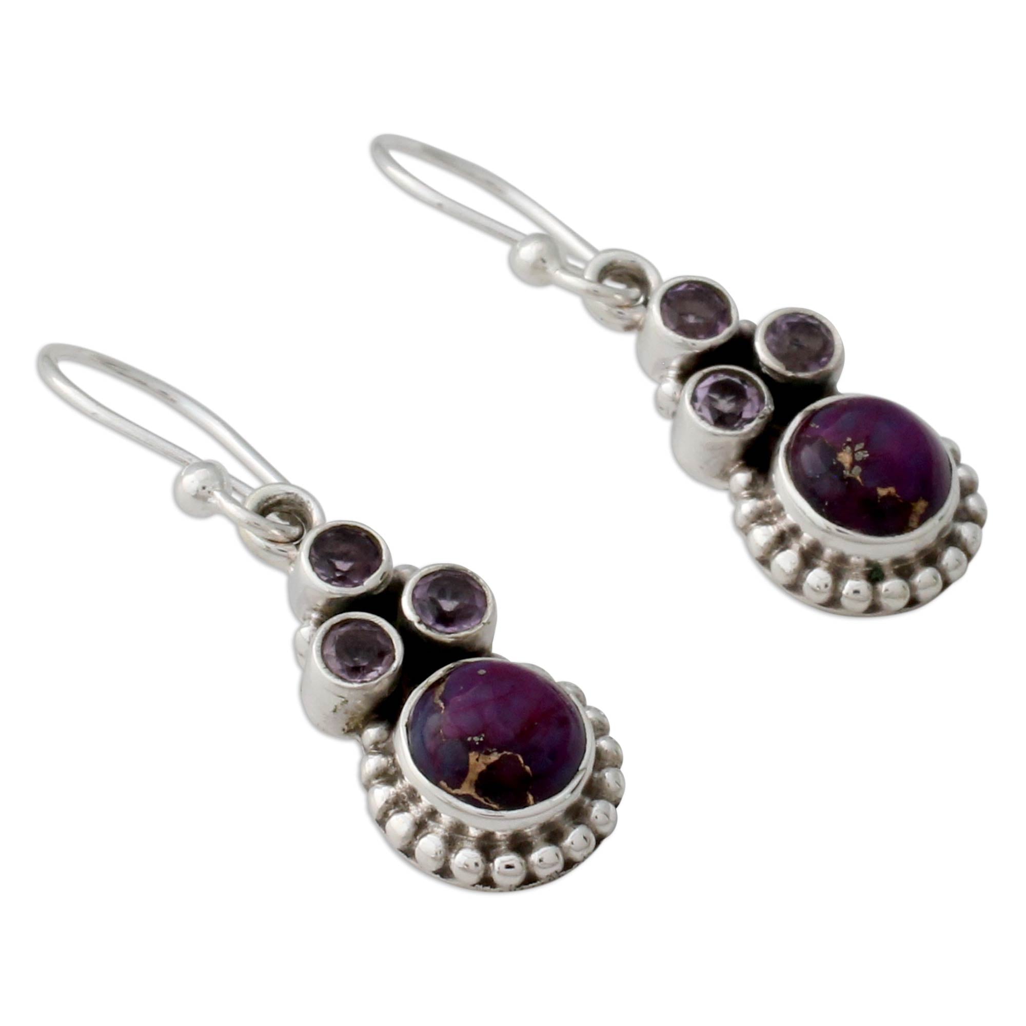 Premium Petite Amethyst & Turquoise Sterling Silver Earrings