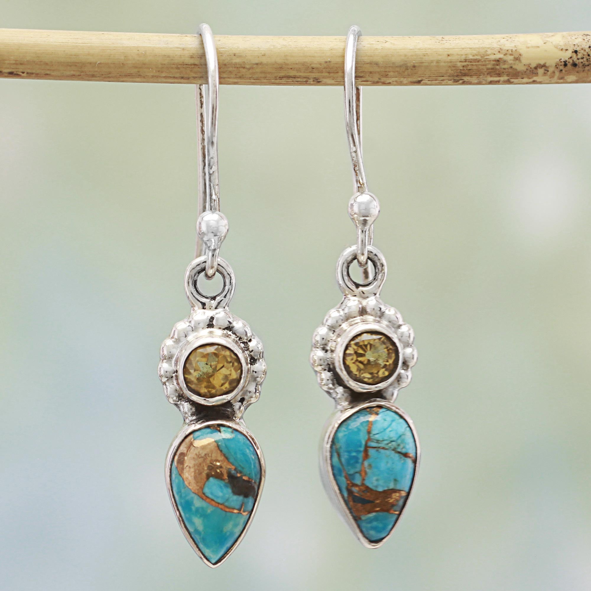 Premium Watery Allure Multi-Gem Turquoise Dangle Earrings