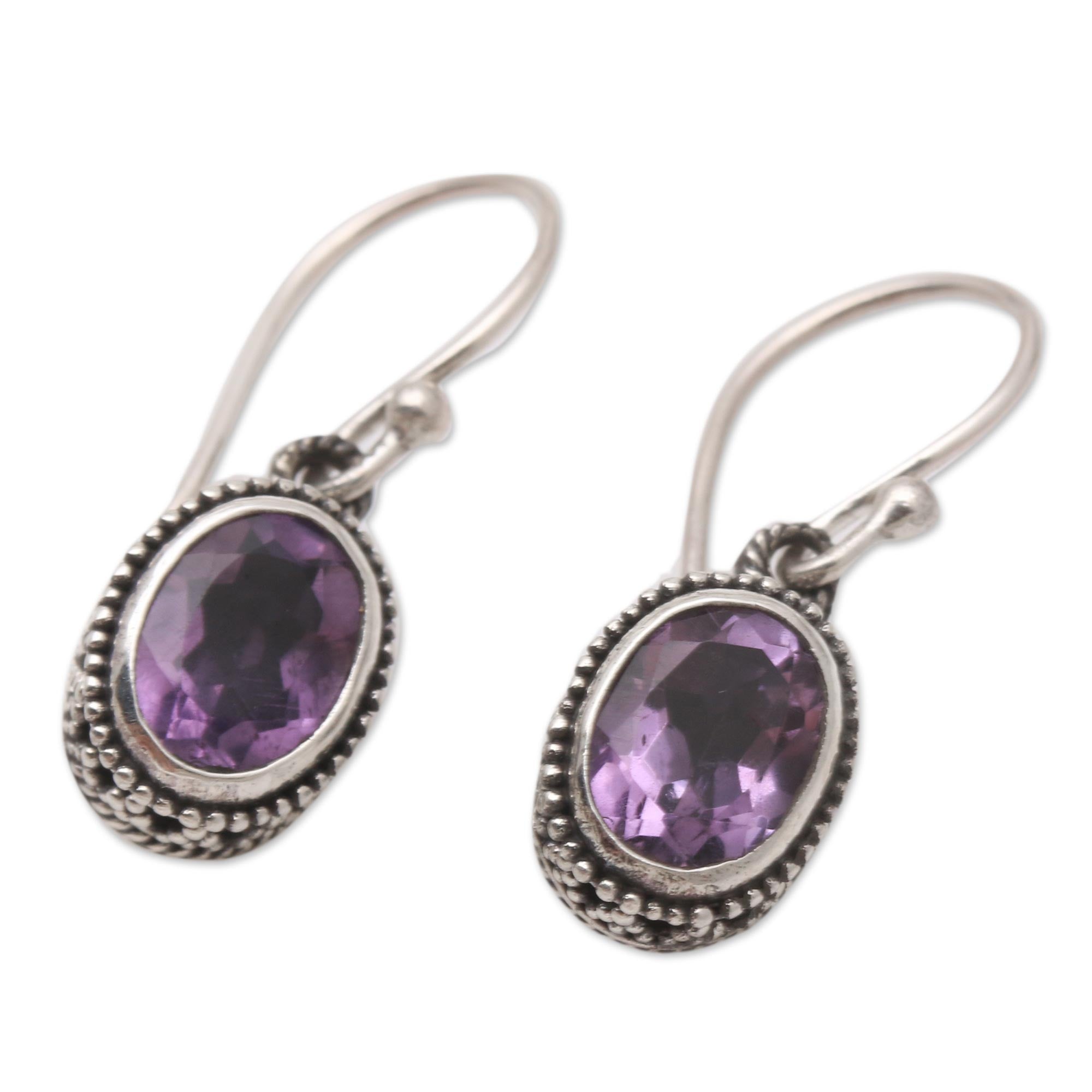 Premium Handcrafted Amethyst Dangle Earrings in Sterling Silver – Soft Music in Purple