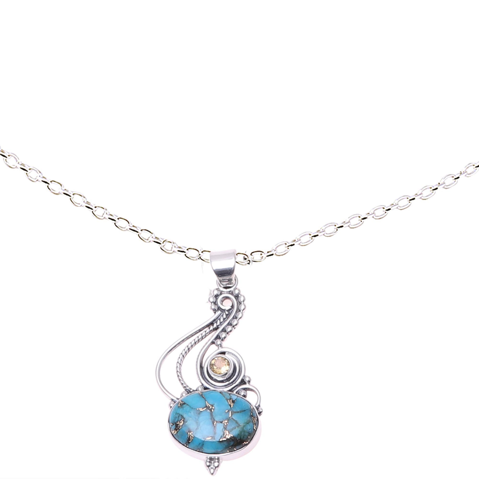 Premium Friendship Token Necklace - Sterling Silver with Turquoise & Citrine