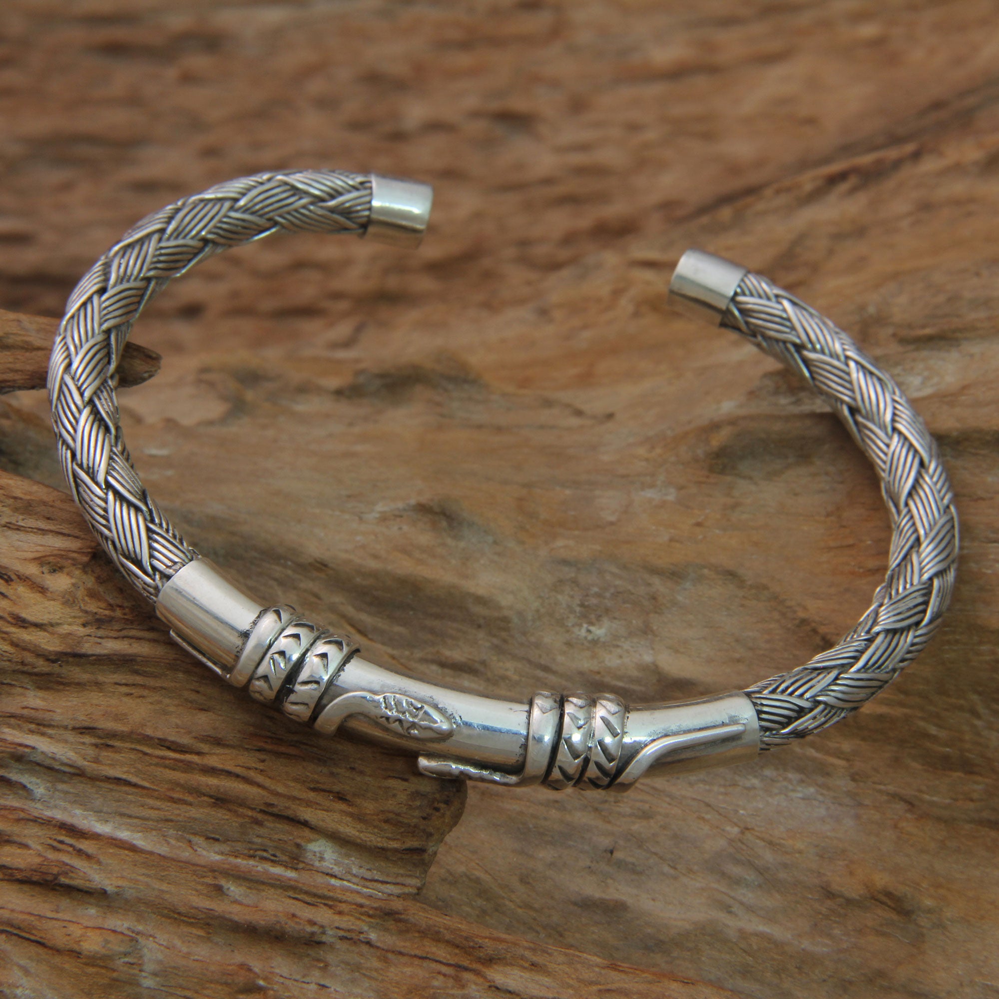 Premium Balinese Serpent Sterling Silver Cuff Bracelet - Handcrafted in Bali