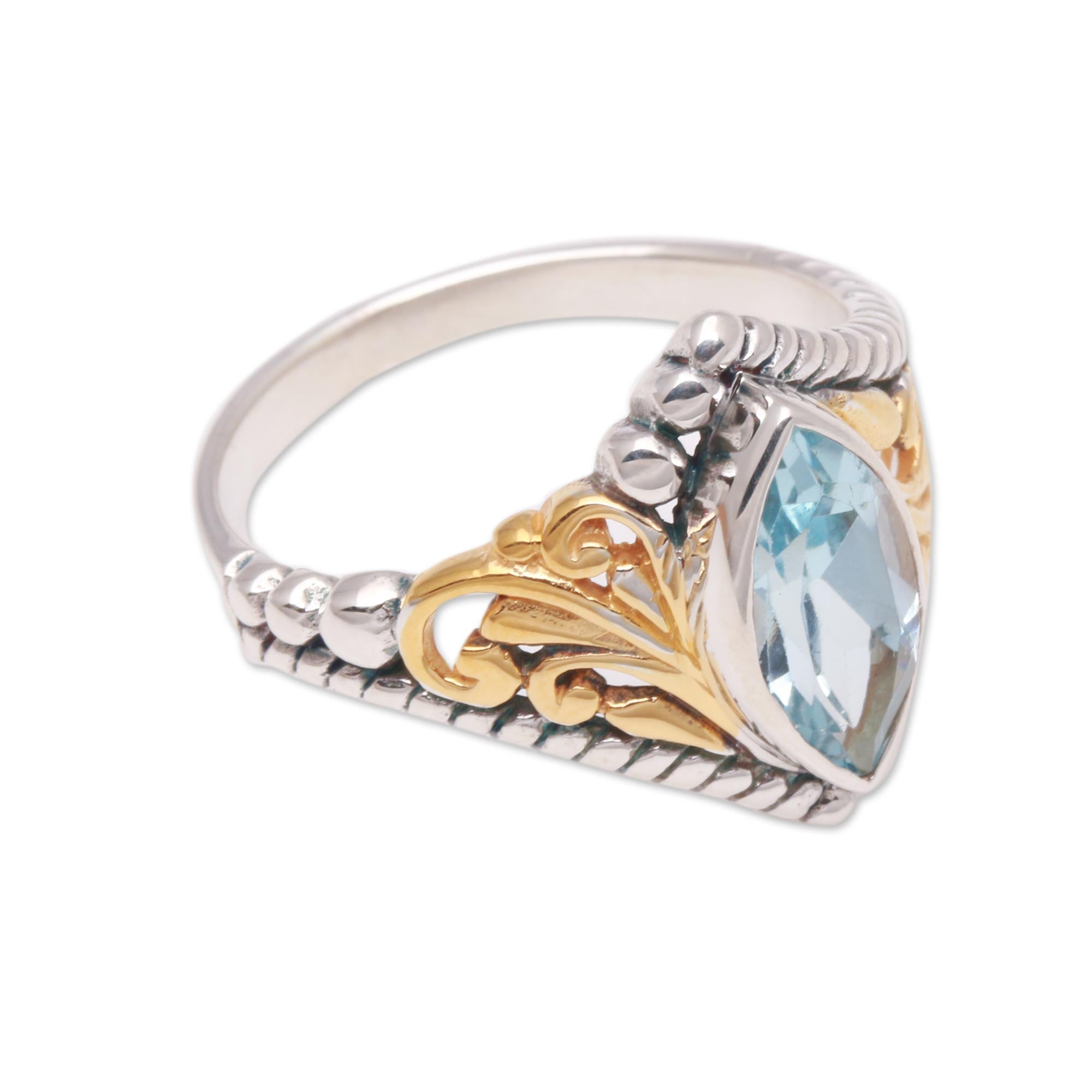 Premium Marquise Blue Topaz Gold-Accented Ring - Ultimate Statement Jewelry