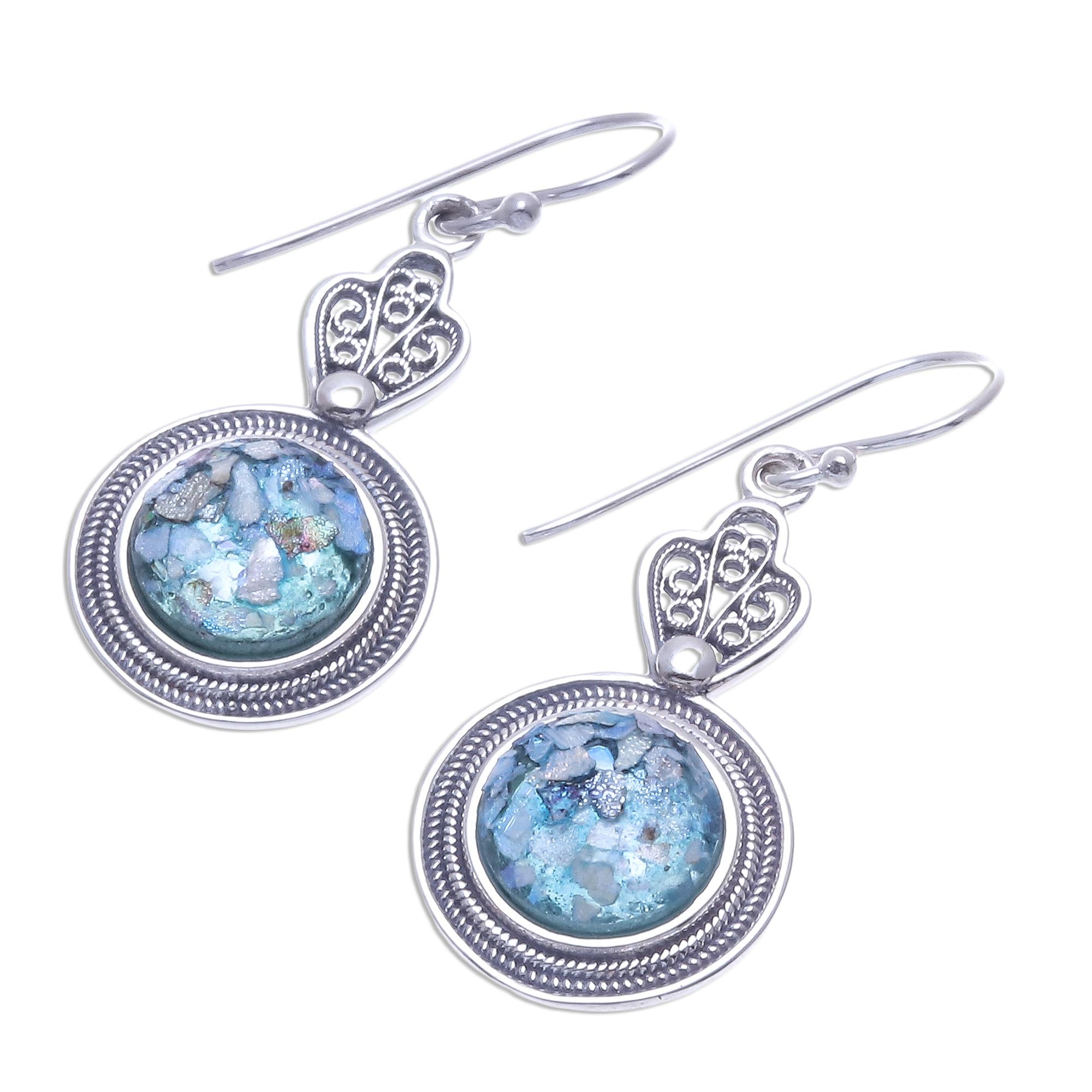 Premium Handcrafted Roman Glass Sterling Silver Earrings - Timeless Elegance