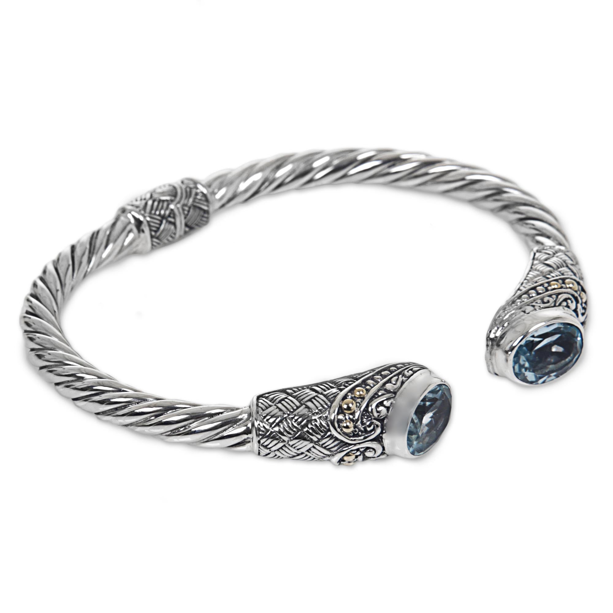 Premium Blue Topaz Sterling Silver Cuff Bracelet - Handcrafted in Indonesia