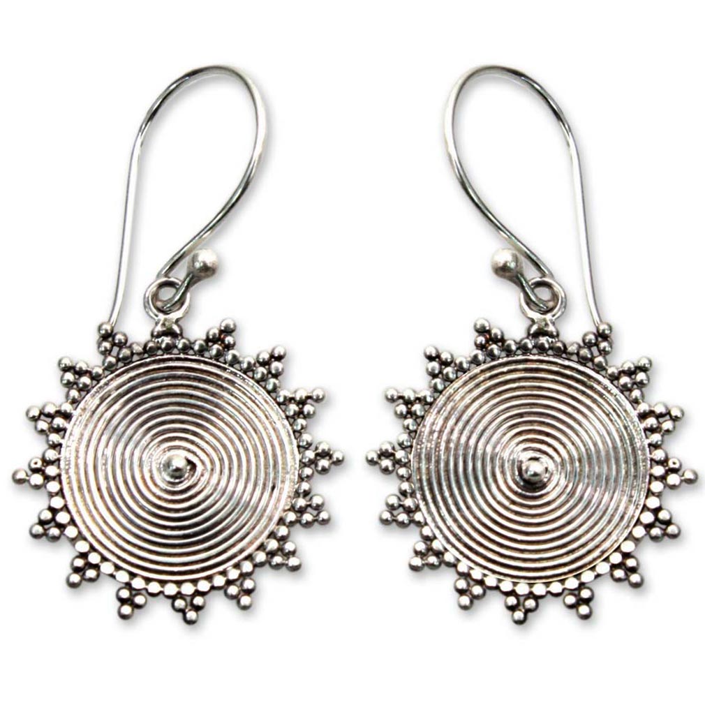 Premium Purnama Sun Silver Dangle Earrings – Handcrafted Elegance