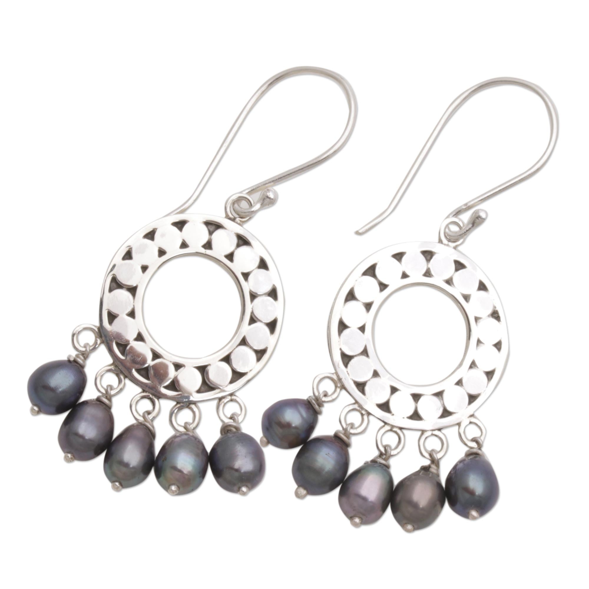 Premium Black Moon Aura Sterling Silver Pearl Chandelier Earrings - Ultimate Elegance