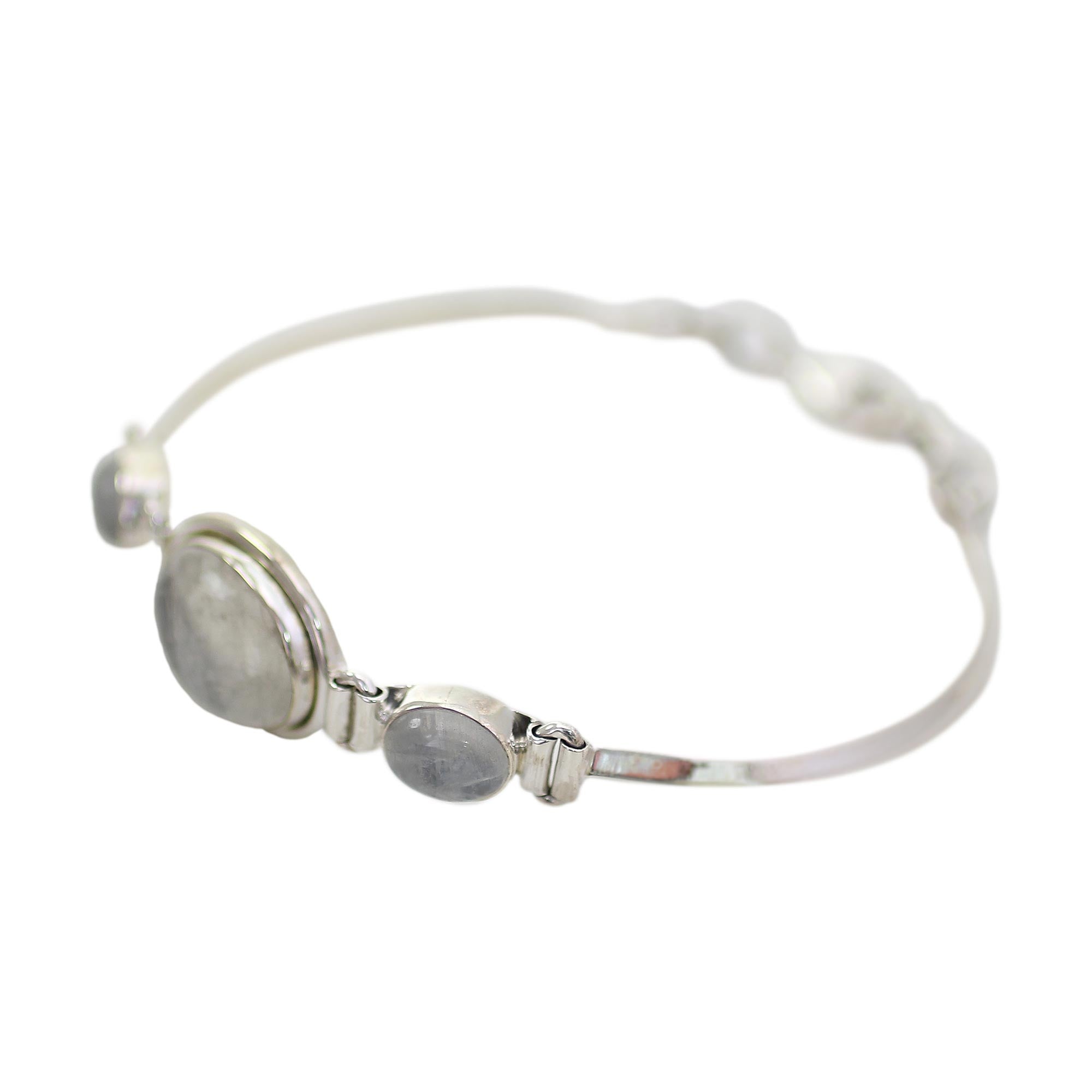 Premium Icy Rainbow Moonstone Sterling Silver Bracelet