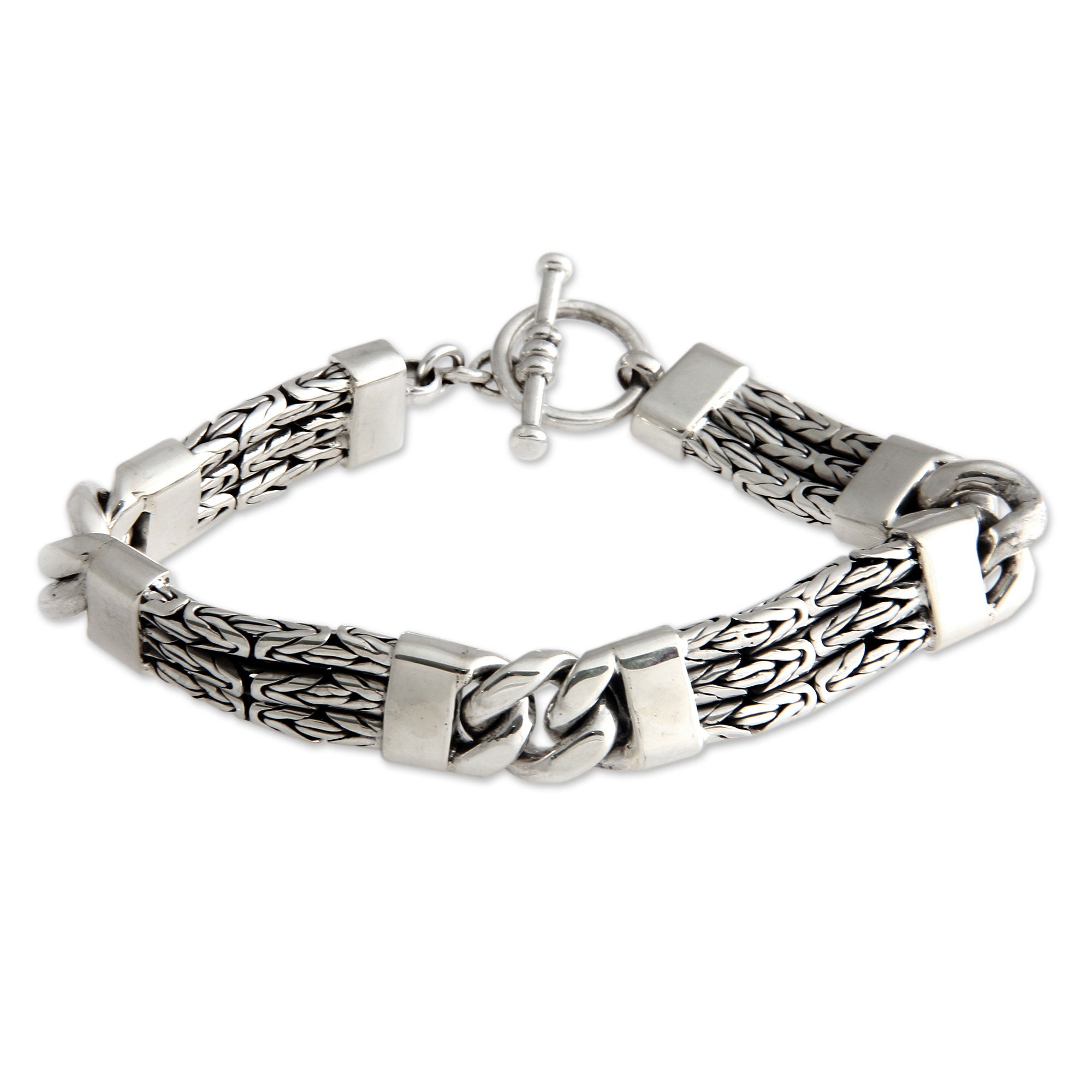 Premium Two Halves Men's Sterling Silver Link Bracelet - Handcrafted Elegance