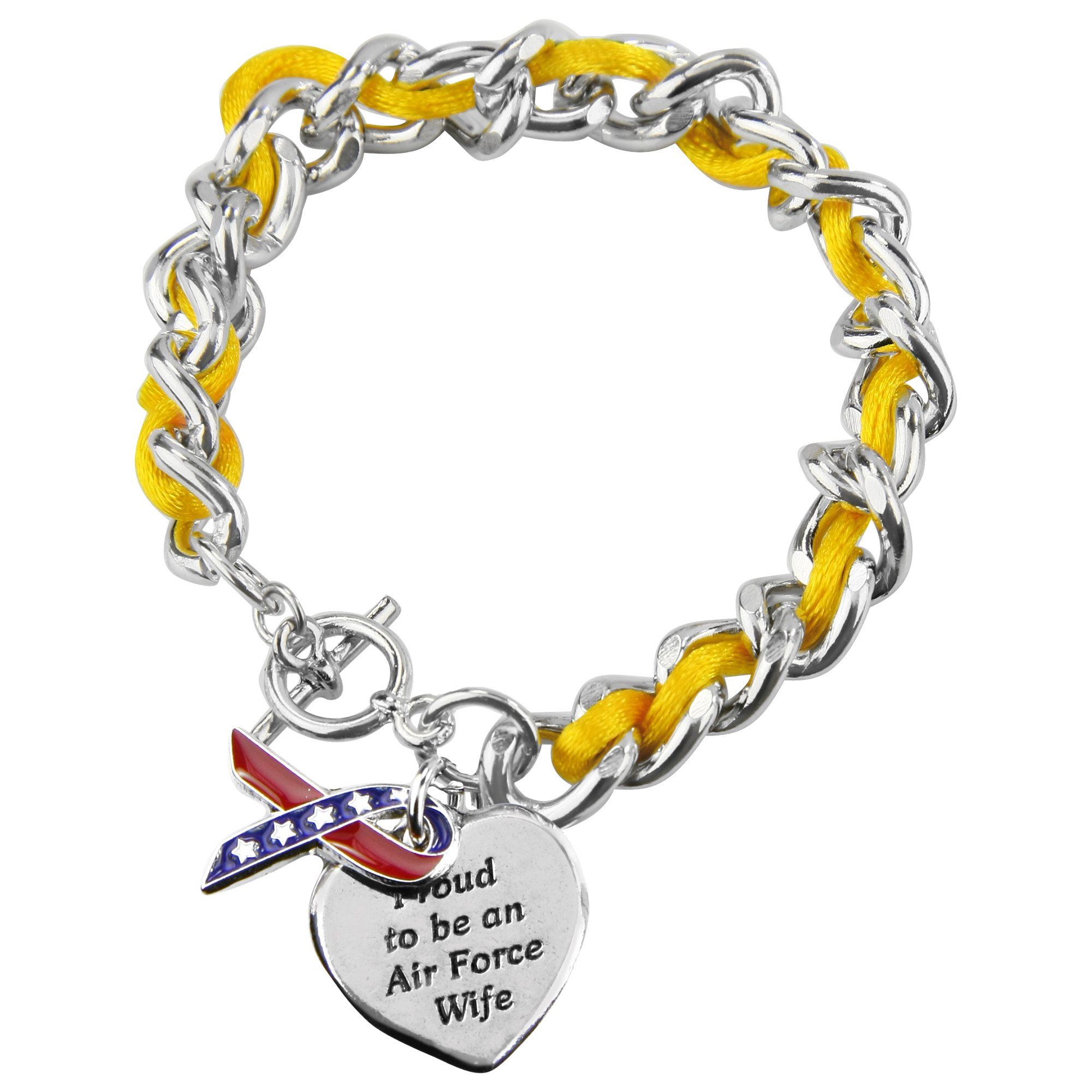 Premium Proud Air Force Wife Ribbon Charm Bracelet - Ultimate Patriotic Style