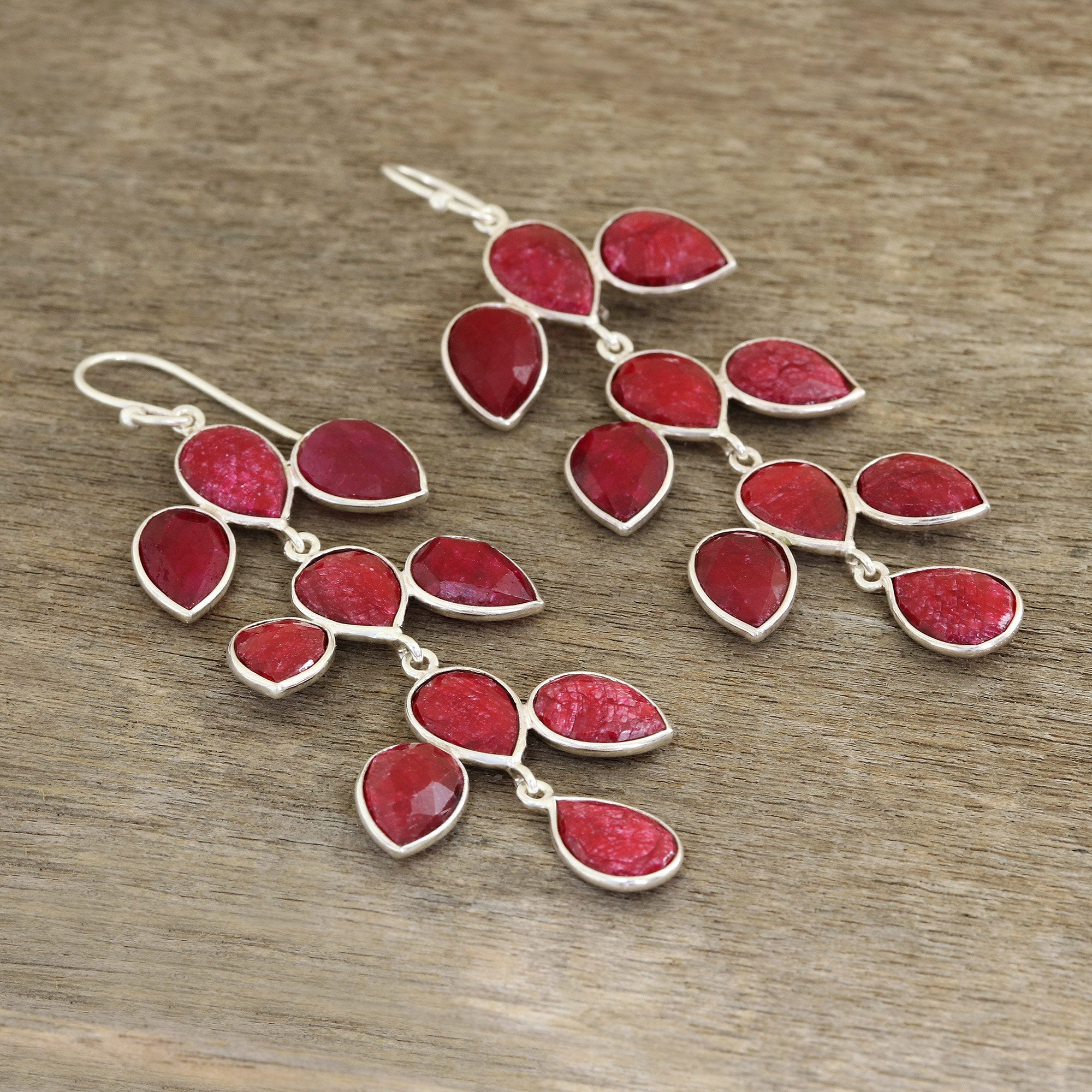 Premium Leaf Cascade 40-Carat Ruby Dangle Earrings - Handcrafted in India