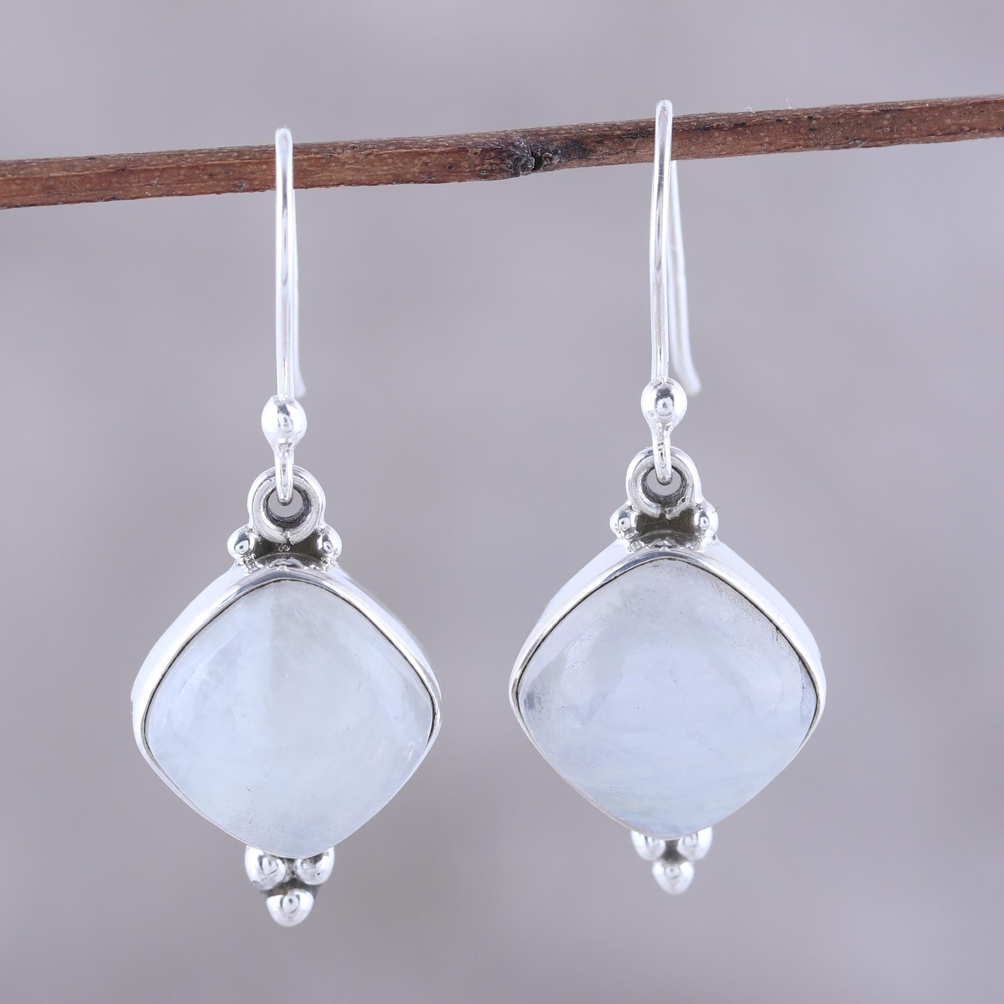 Premium Rainbow Moonstone Dangle Earrings - Handcrafted Sterling Silver Jewelry