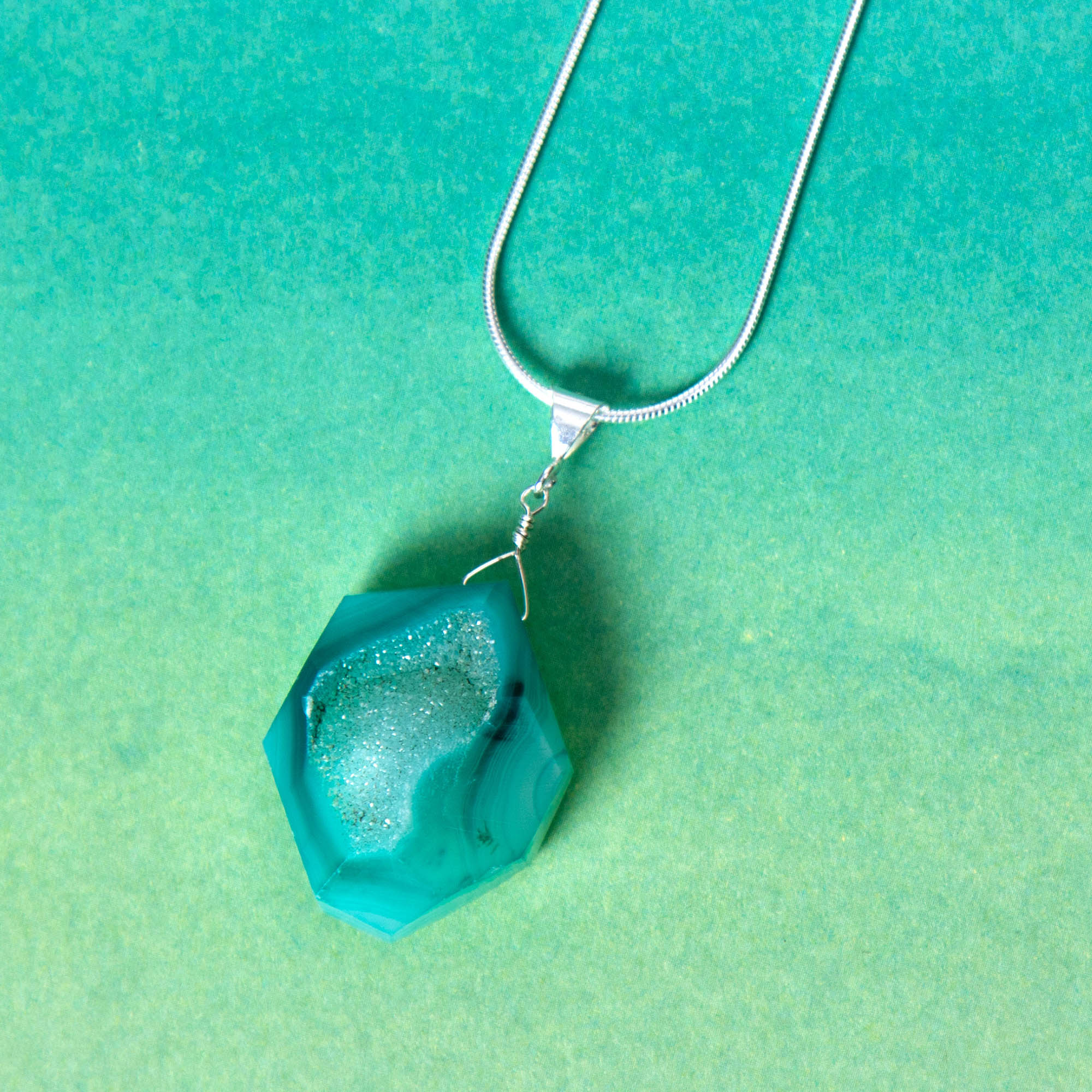 Premium Cool Hues Druzy Quartz Necklace | Sterling Silver Statement Piece