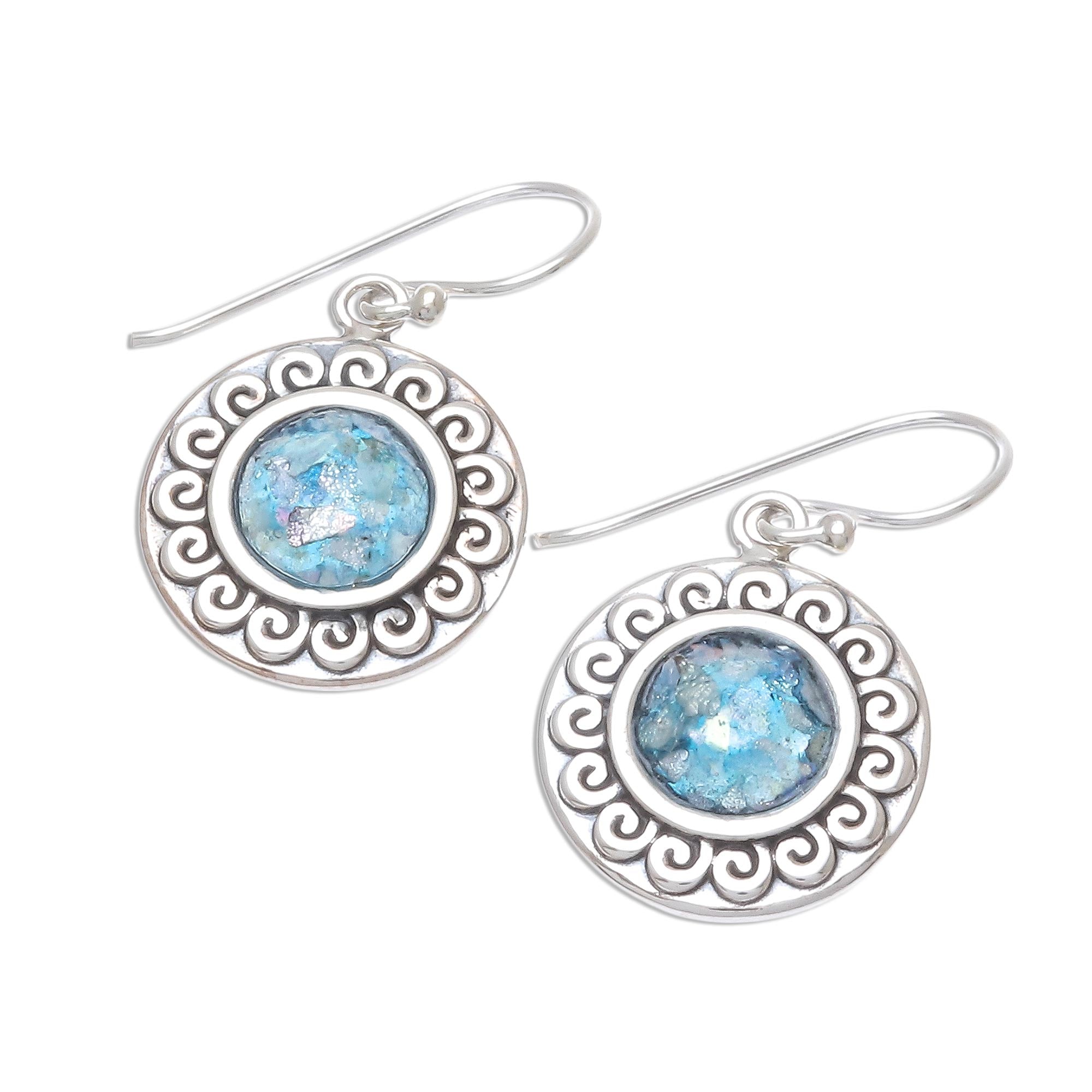 Premium Roman Glass Dangle Earrings - Handcrafted Sterling Silver Jewelry