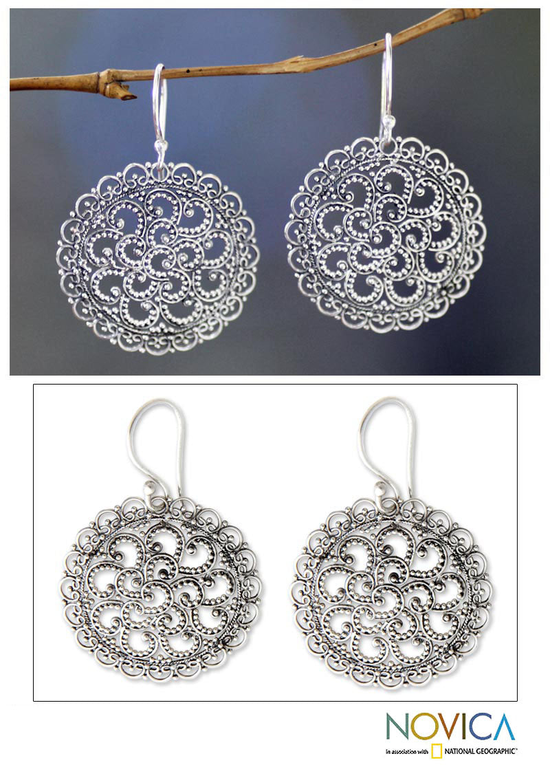 Premium Filigree Chrysanthemum Sterling Silver Earrings