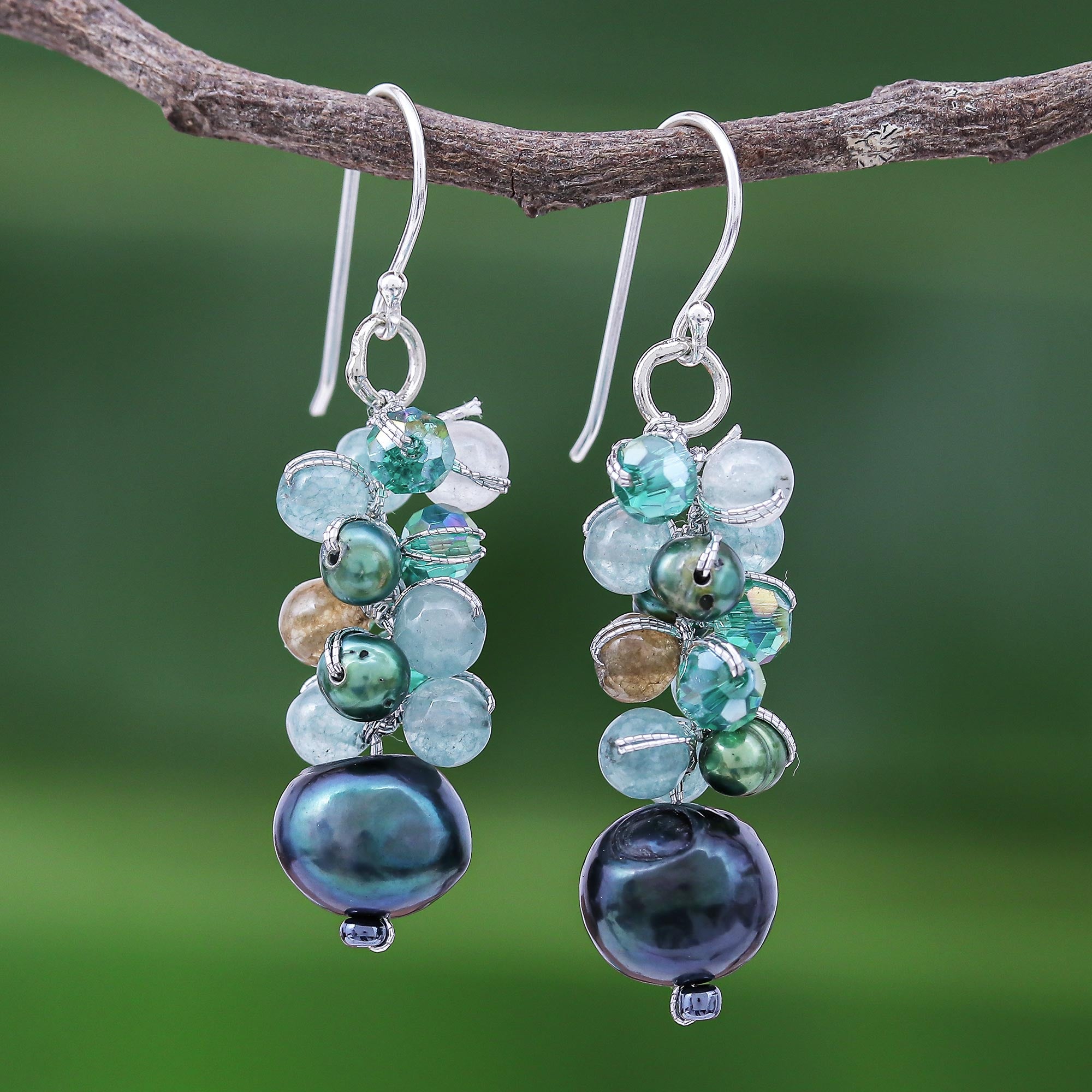 Premium Winter Blue-Green Gemstone Dangle Earrings | Ultimate Elegance