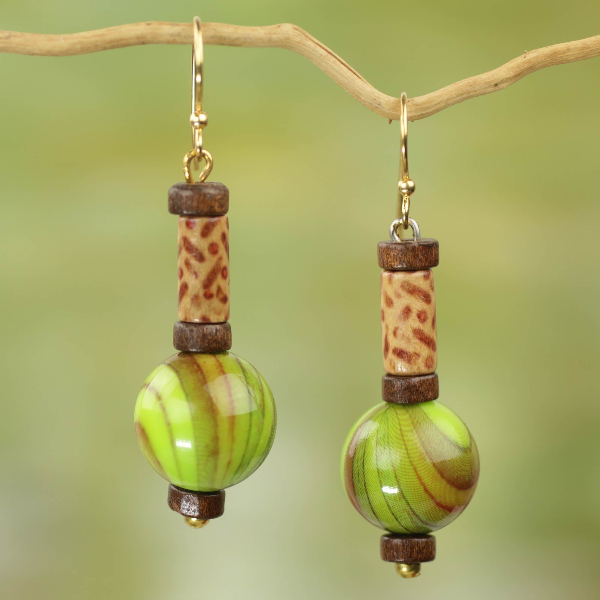 Premium Handcrafted Sese Wood & Recycled Plastic Dangle Earrings