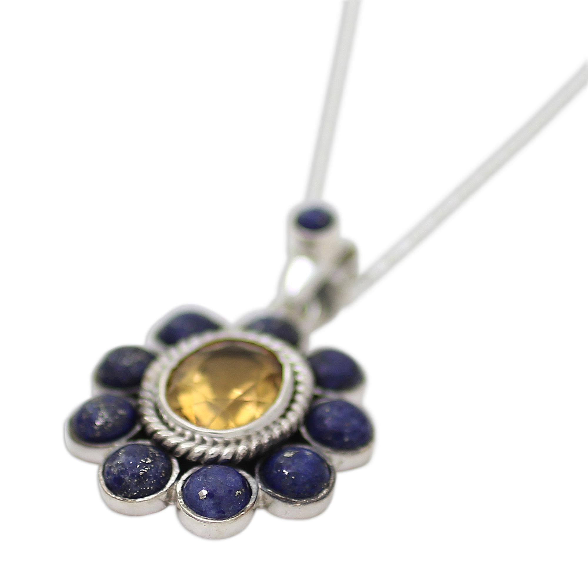 Premium Sunny Blue Citrine Lapis Lazuli Sterling Silver Necklace by NOVICA India